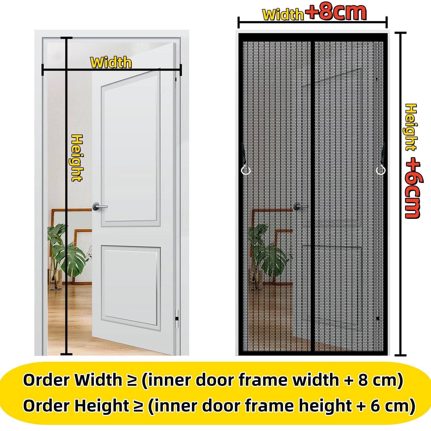 Fliegengitter Tür 229 x 323 cm Extra Starke Magnete Magnet-Verschluss Insektenschutzgitter mit Selbstklebendes Klettband für Balkontür/Terrassentür, Schwarz
