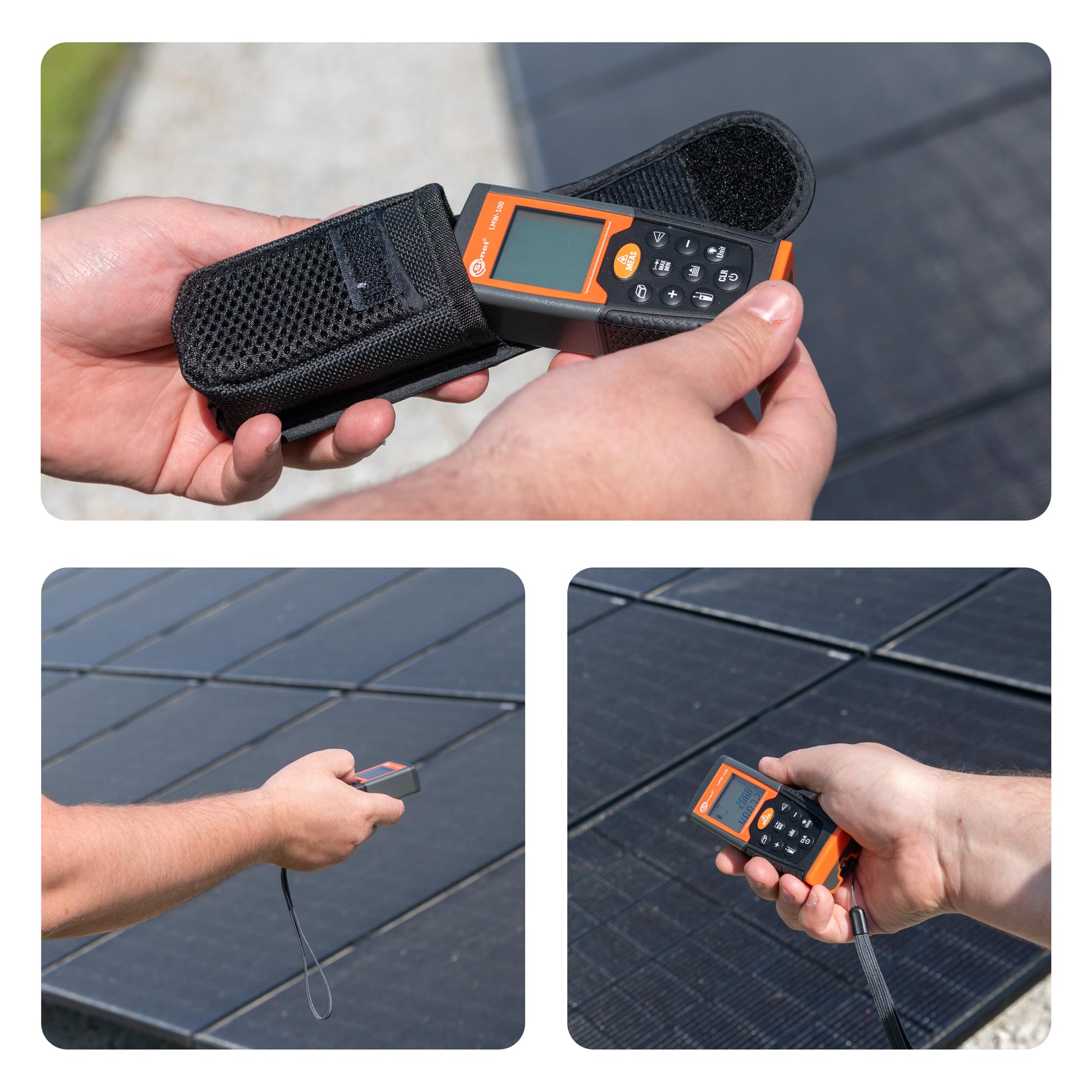 SONEL Professionelles Lasermessgerät LMW-100, Schutz IP 54, Bereich 0,05...100 m / 0,16...328 ft, LCD-Display, Berechnung der Fläche, Volumen