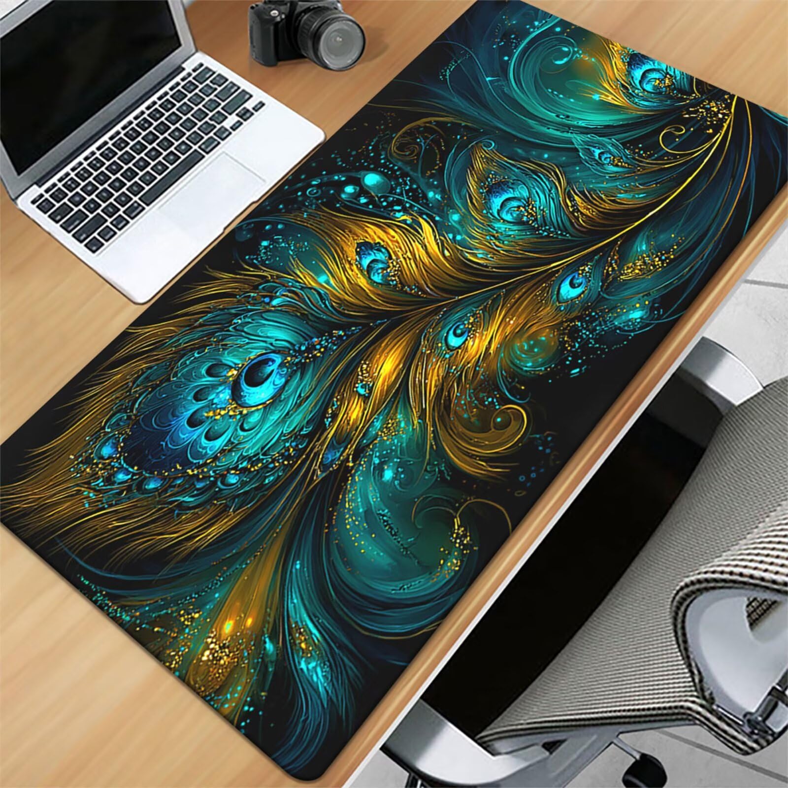 Tappetino Mouse da Gioco 1200x600x2mm, Piume Pavone Mouse Pad XXL ad Alta Precisione e Velocità, Base in Gomma Antiscivolo Ultra-Grip, Tappetino per Scrivania Tastiera e PC