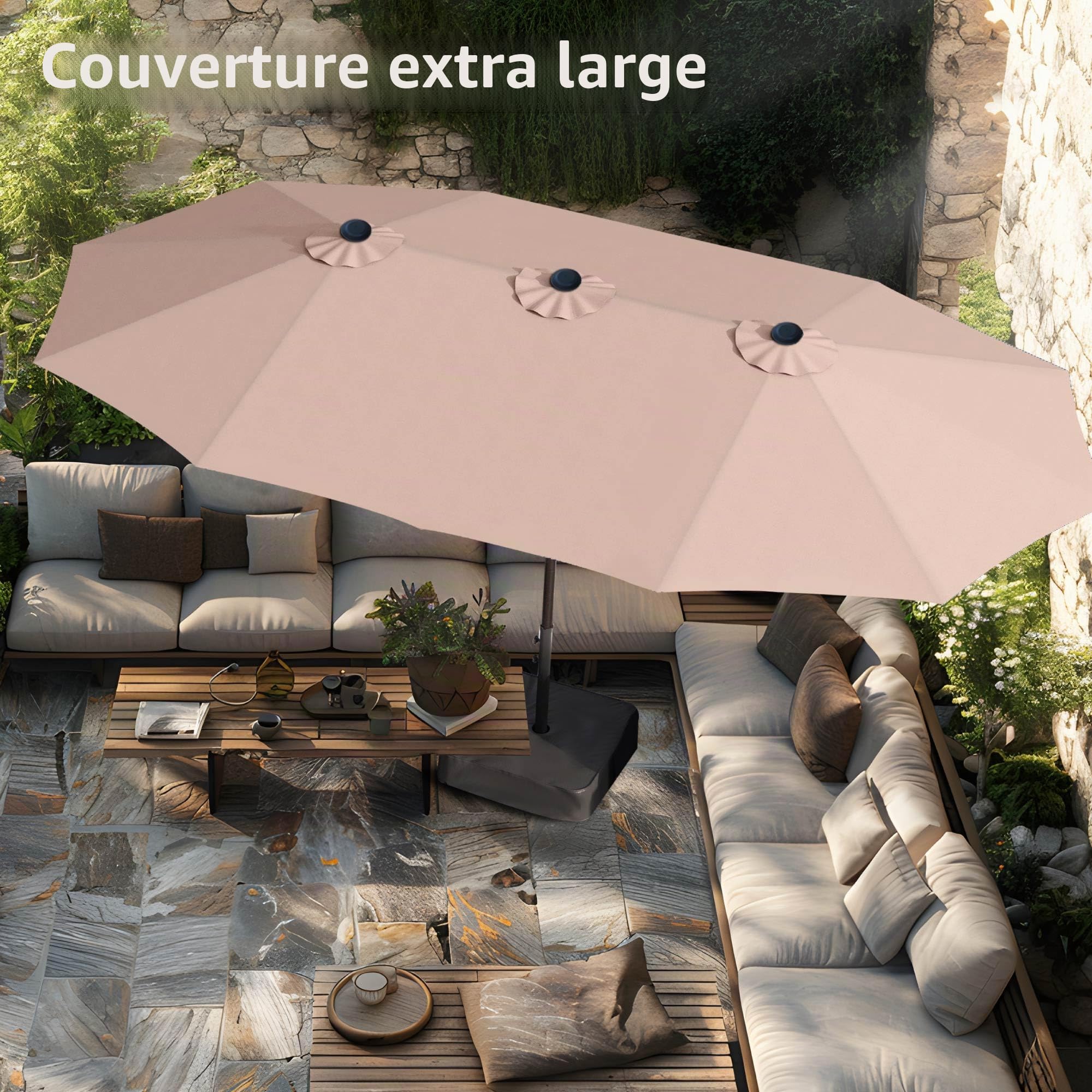 PHI VILLA Parasol de balcon rectangulaire 450 x 270 cm avec support