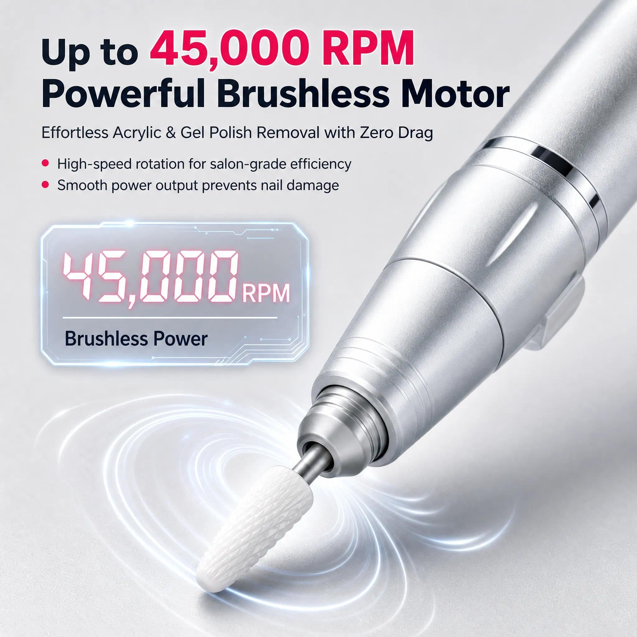 Torno para Uñas Profesional 45000 RPM Recargable, Lima Eléctrica Recargable