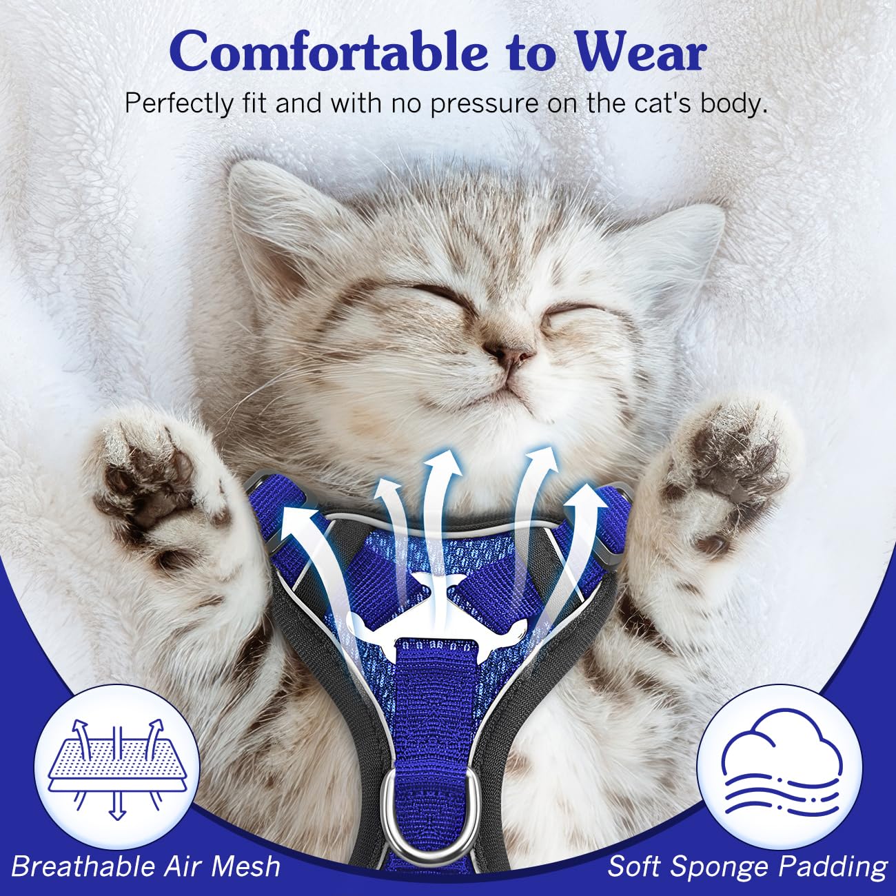 VavoPaw Pettorina per Cani con Guinzaglio da 1,5M, Imbracatura per Gatti Antifuga con Rete Traspirante e Strisce Riflettenti, Gilet Morbido e Regolabile per Cani Gatti, XS, Blu Royal