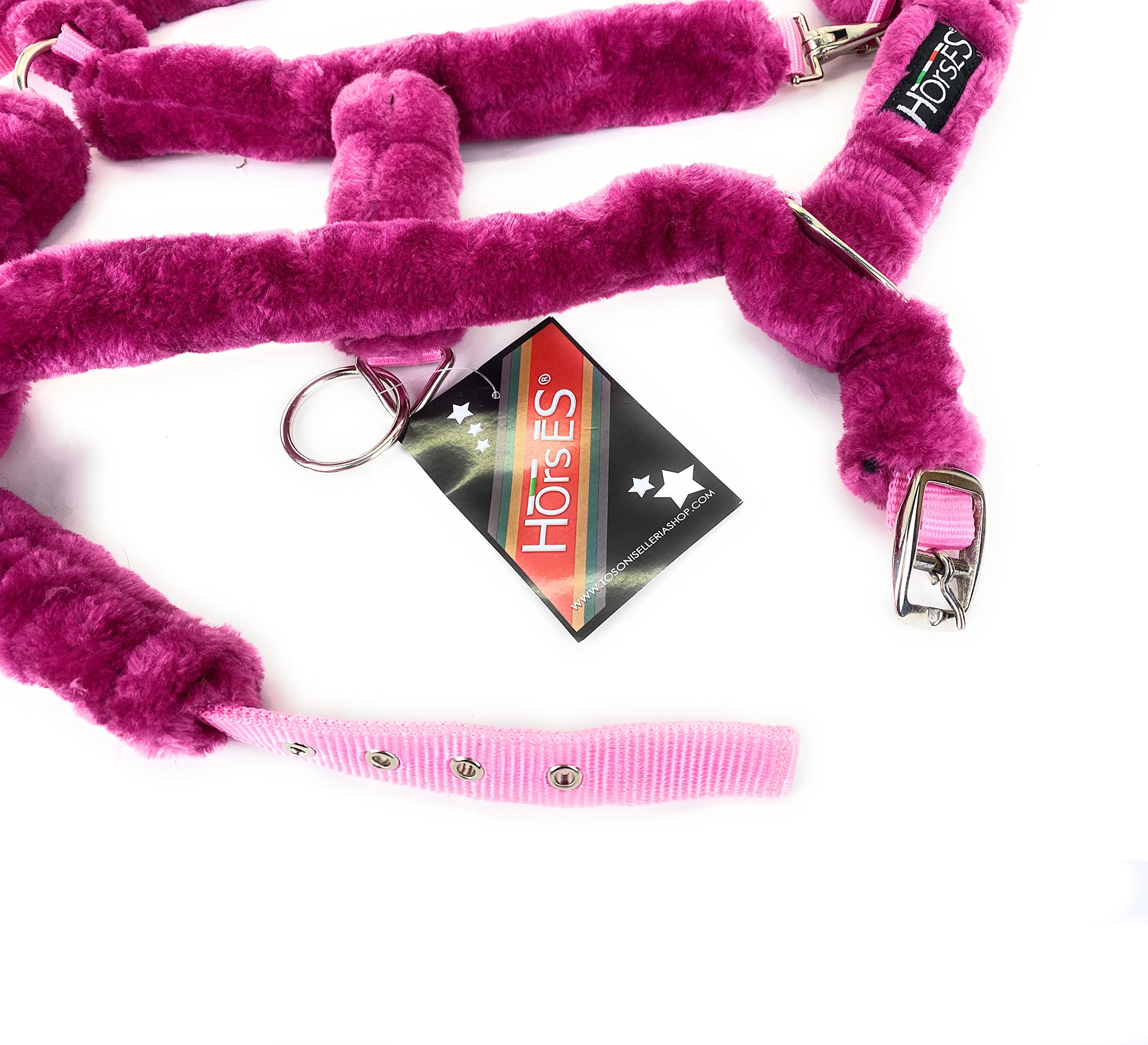 Horses, Cavezza In Nylon Soft Fluffi, con Rivestimento in Pelo Sintetico, per Cavalli Sensibili, Adatta ai Viaggi in Trailer (Full, Fucsia)