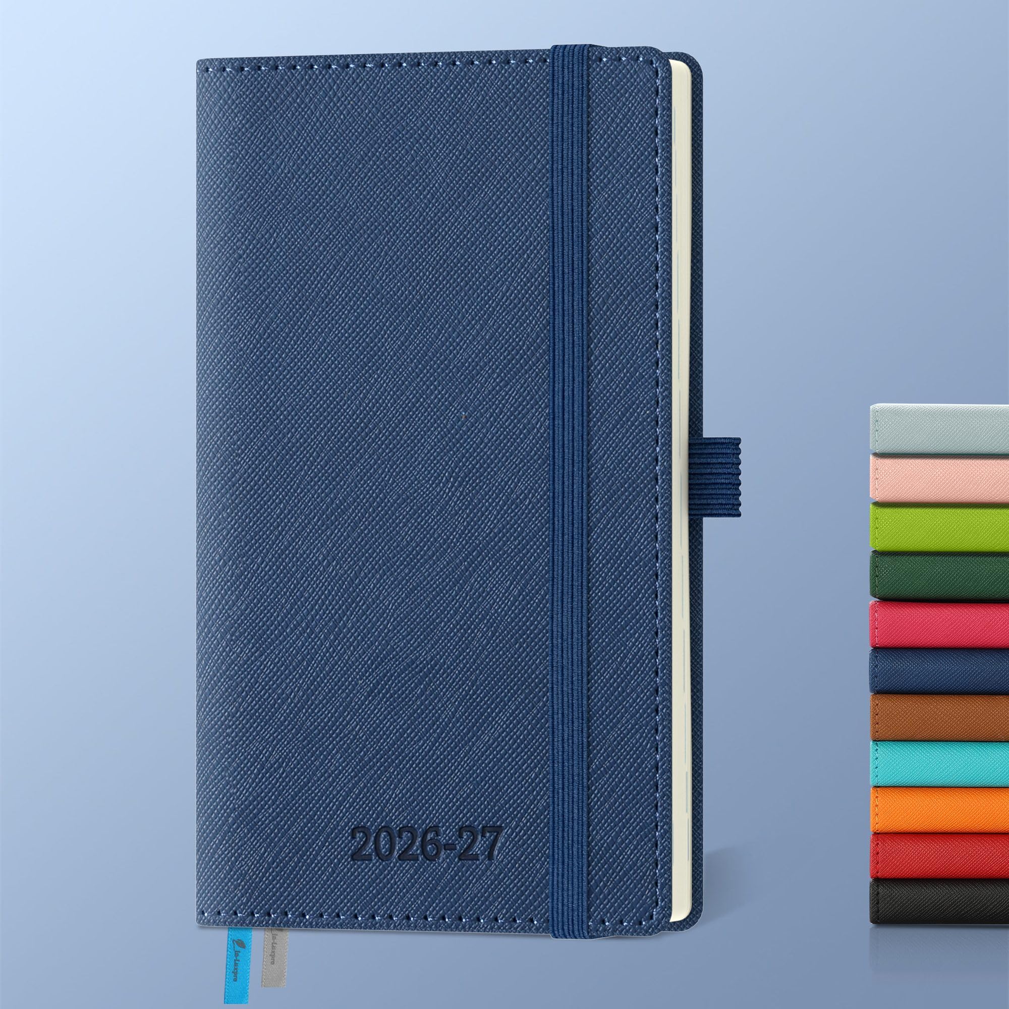 IN-LUXPRO Academic Diary 2026-2027: Pocket A6 Week to View Slim (16.4x9.5 cm) 18 Months(Jul'26 - Dec'27) Weekly & Monthly Planner with Month Tabs & Inner Pocket, Expenses/Note Pages, PU Leather Blue
