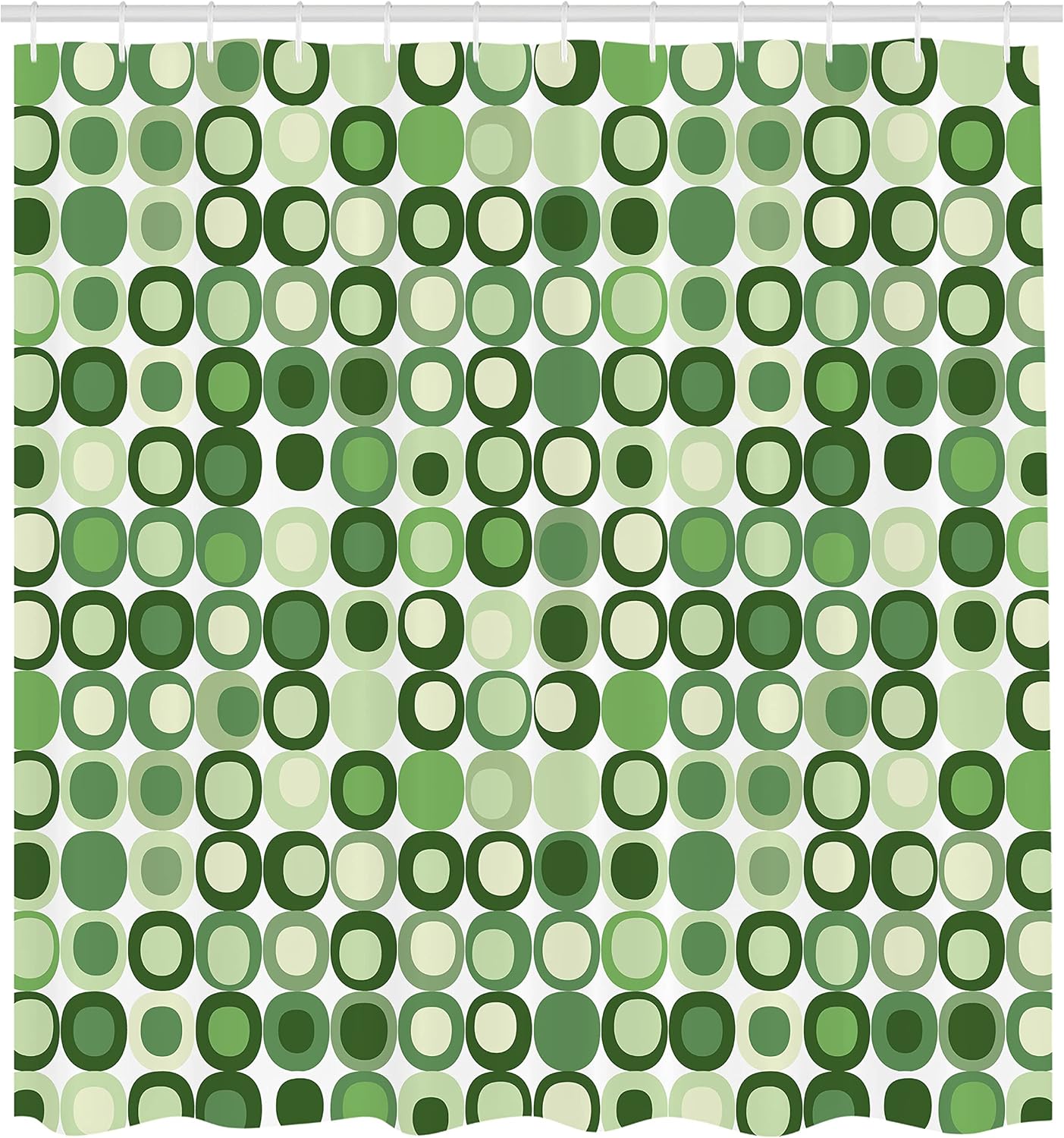 Ambesonne Mid Century Shower Curtain, Retro-Themed Styled Round Edged Mosaic Inspired Repeated Square Motif, Cloth Fabric Bathroom Decor Set with Hooks, 69" W x 84" L, Pistachio Green
