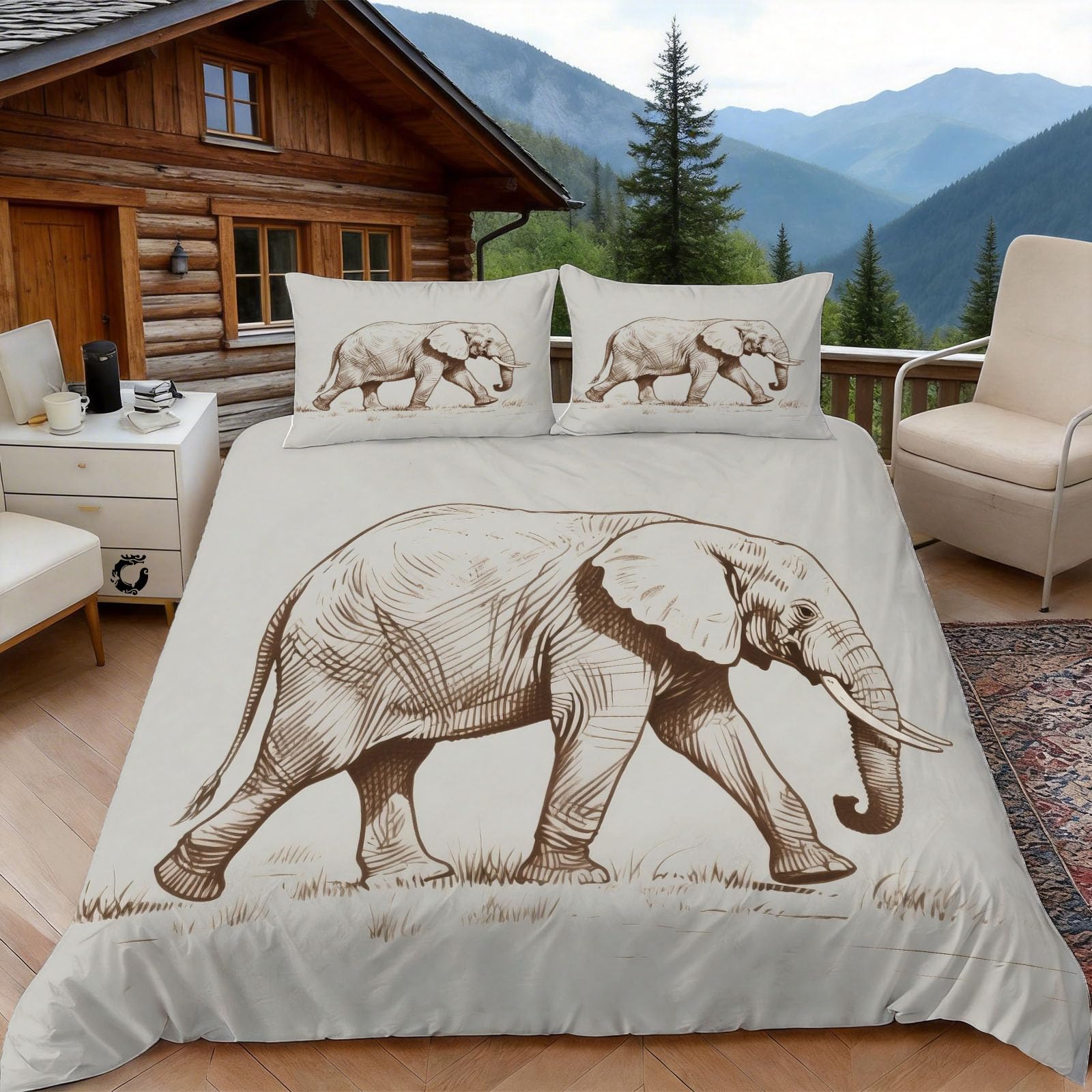 Housse de couette 220x240 éléphant d'Afrique, parure de lit dessin animé microfibre