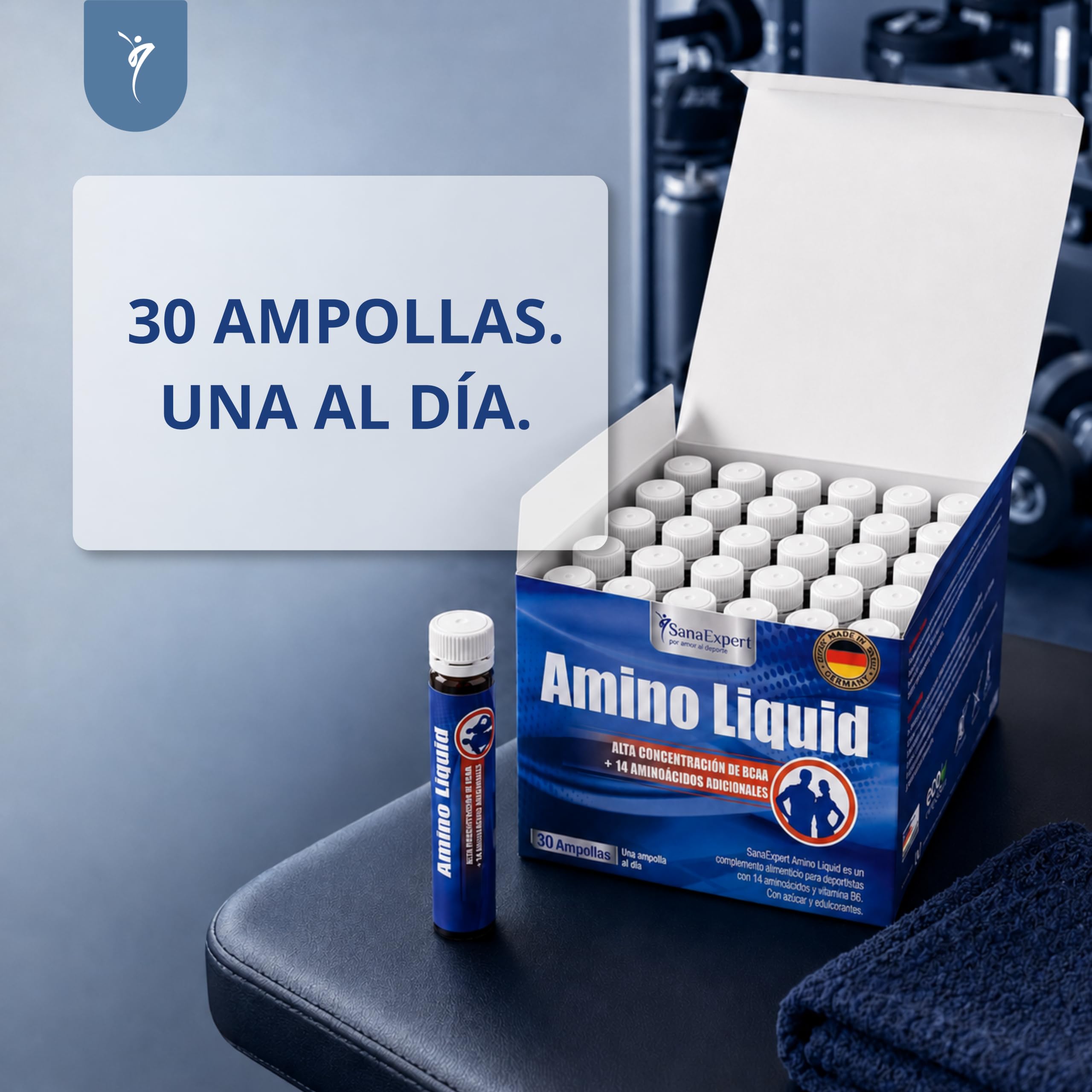 SanaExpert Amino Liquid - Suplemento Líquido con BCAAs, L-Arginina y Extracto de Té Verde para la Recuperación y Desempeño Deportivo - Sabor Pomelo - 30 Ampollas - Fabricado en Alemania