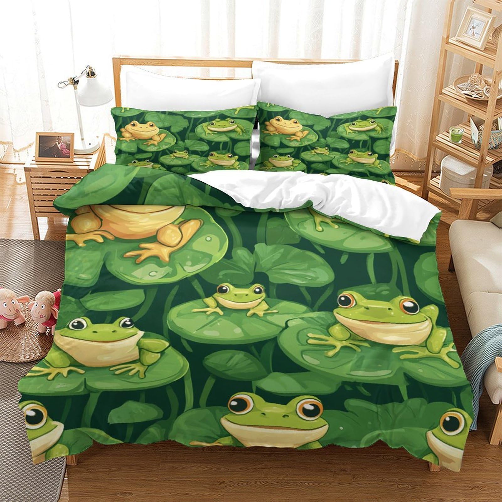 YYVKPMLXC Frog Duvet Cover Sets,Fresh Natural 3D Pattern Bedding Set Soft Microfiber Quilt Cover 3pcs, Comforter Cover with Zipper Closure for Kids Teens Adults Single（140x200cm）