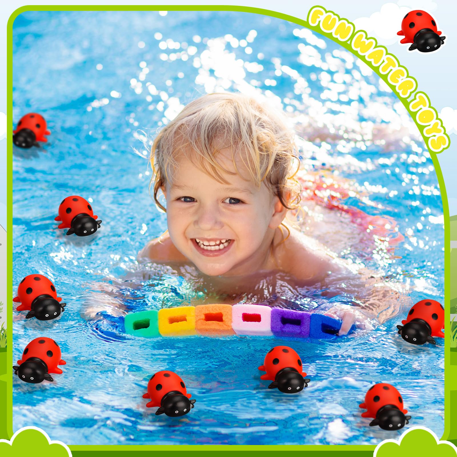 Syhood 50 Pcs Mini Ladybug Toys Squeak Rubber Ladybug Bath Fake Animal Bulk Pool Floating Bathtub Toys Small Ladybugs Figurine Model for Baby Shower Summer Birthday Pool Party Favors Decor