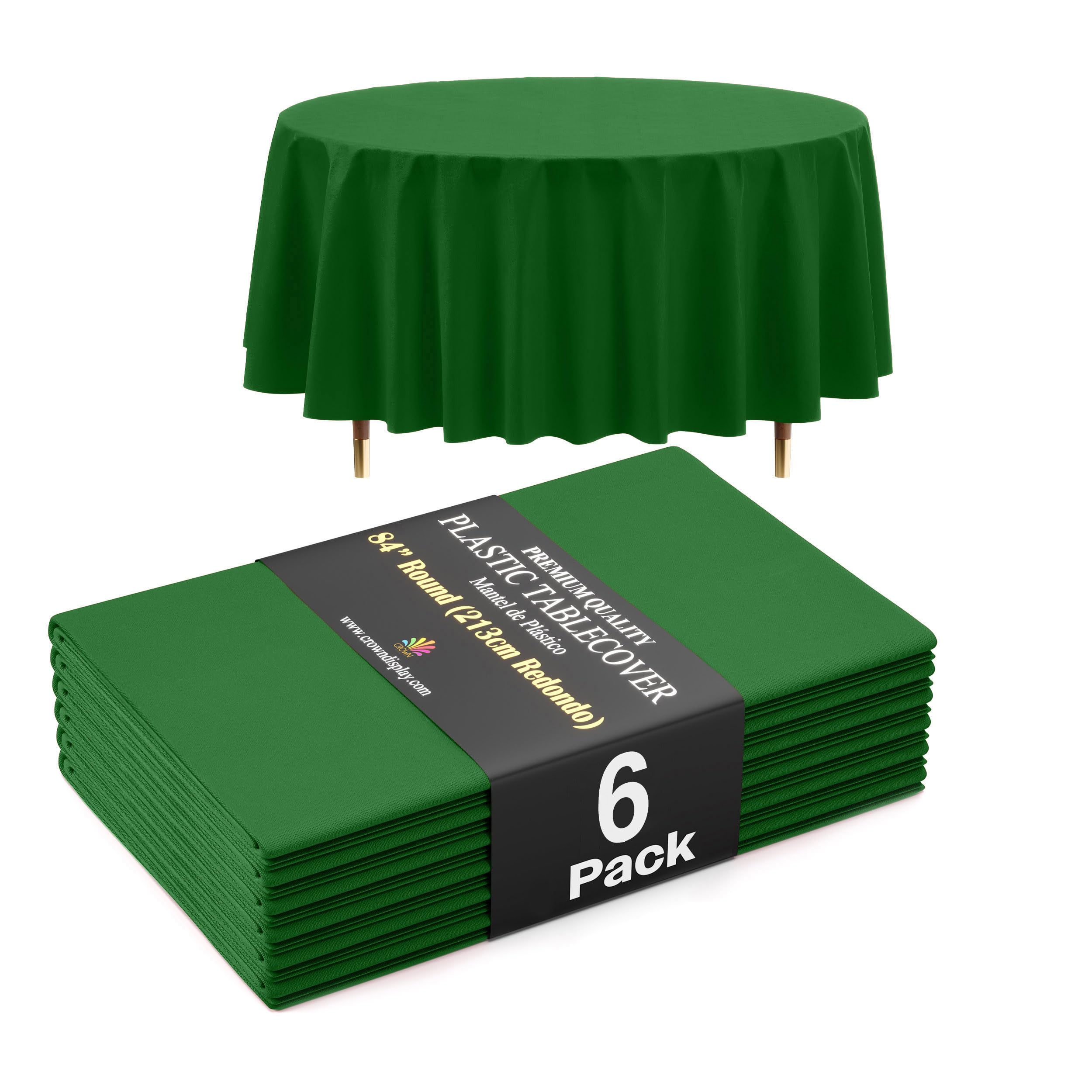 Exquisite 66% Thicker Premium Emerald Green Round Tablecloth 0.5 Mil 6 Pack Plastic Table Cloth 84 Inch Round Plastic Tablecloth Won't Tear Easily Like Cheap Thin Brands โ image 1