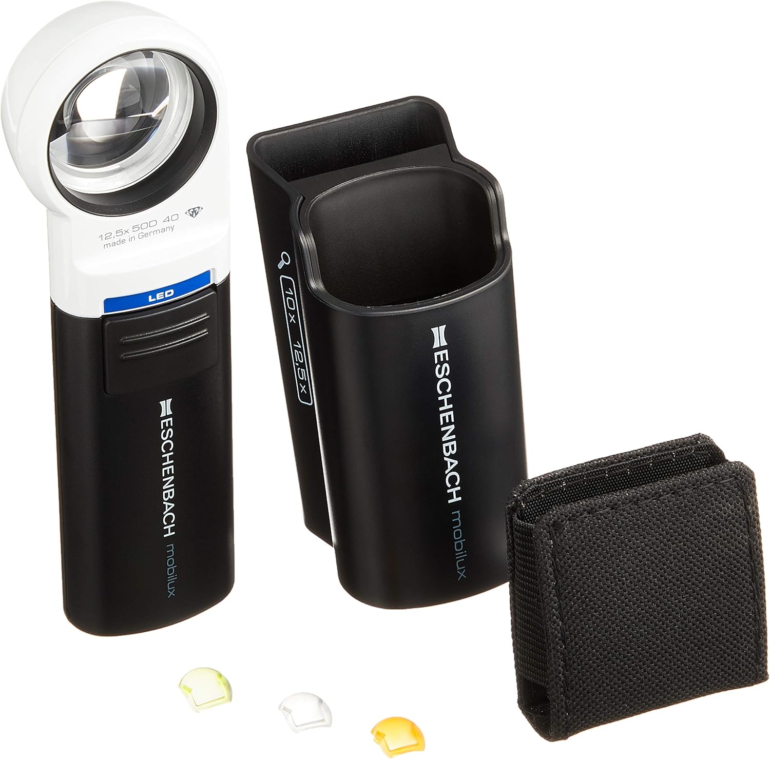 Eschenbach 1511-12M mobilux LED + mobase LED Wide Light Loupe & Dedicated Stand, 1.4 inches (35 mm) Φ(12.5 Times)