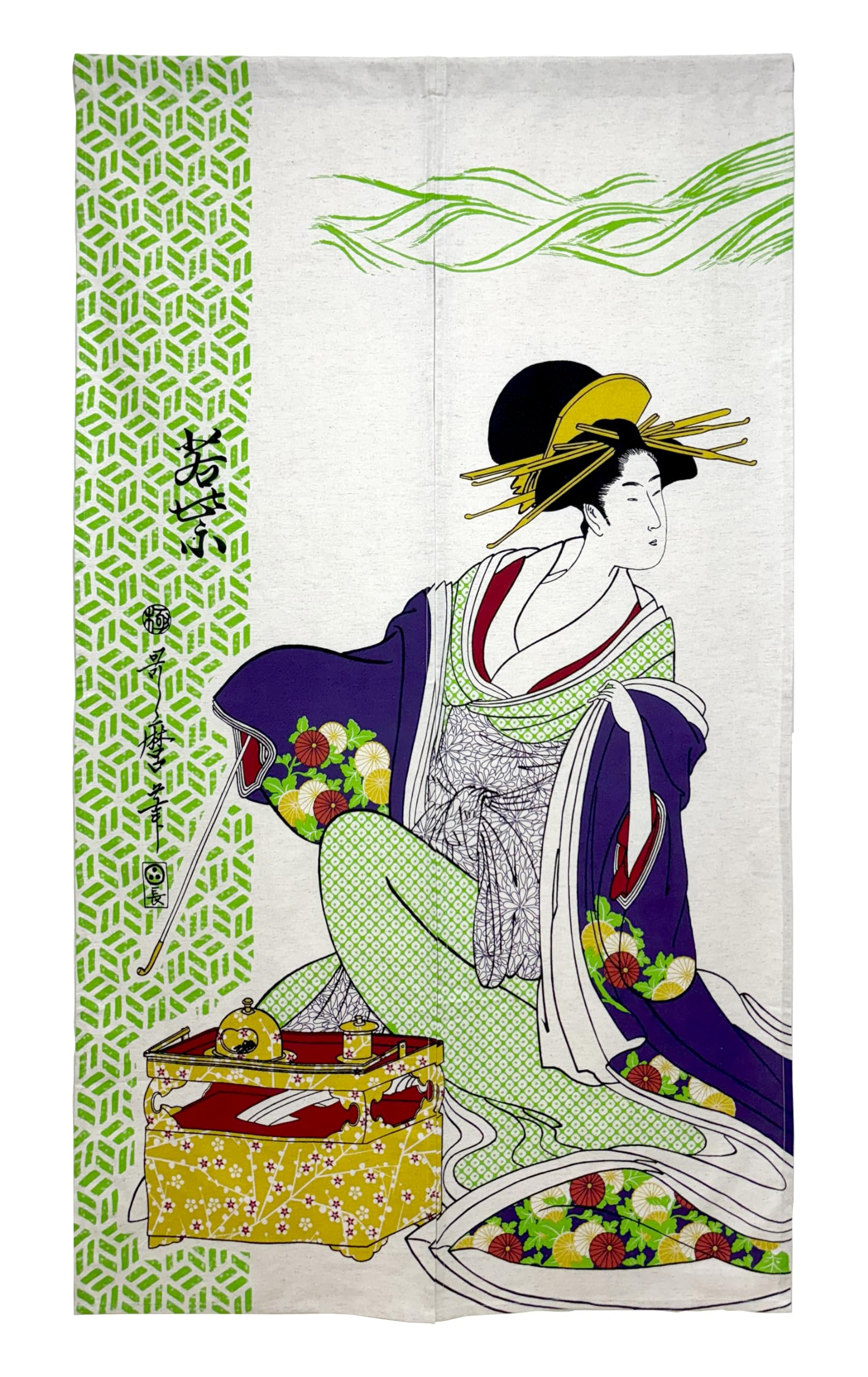 Rideau de porte en lin et coton d'art japonais Utamaro Kitagawa
