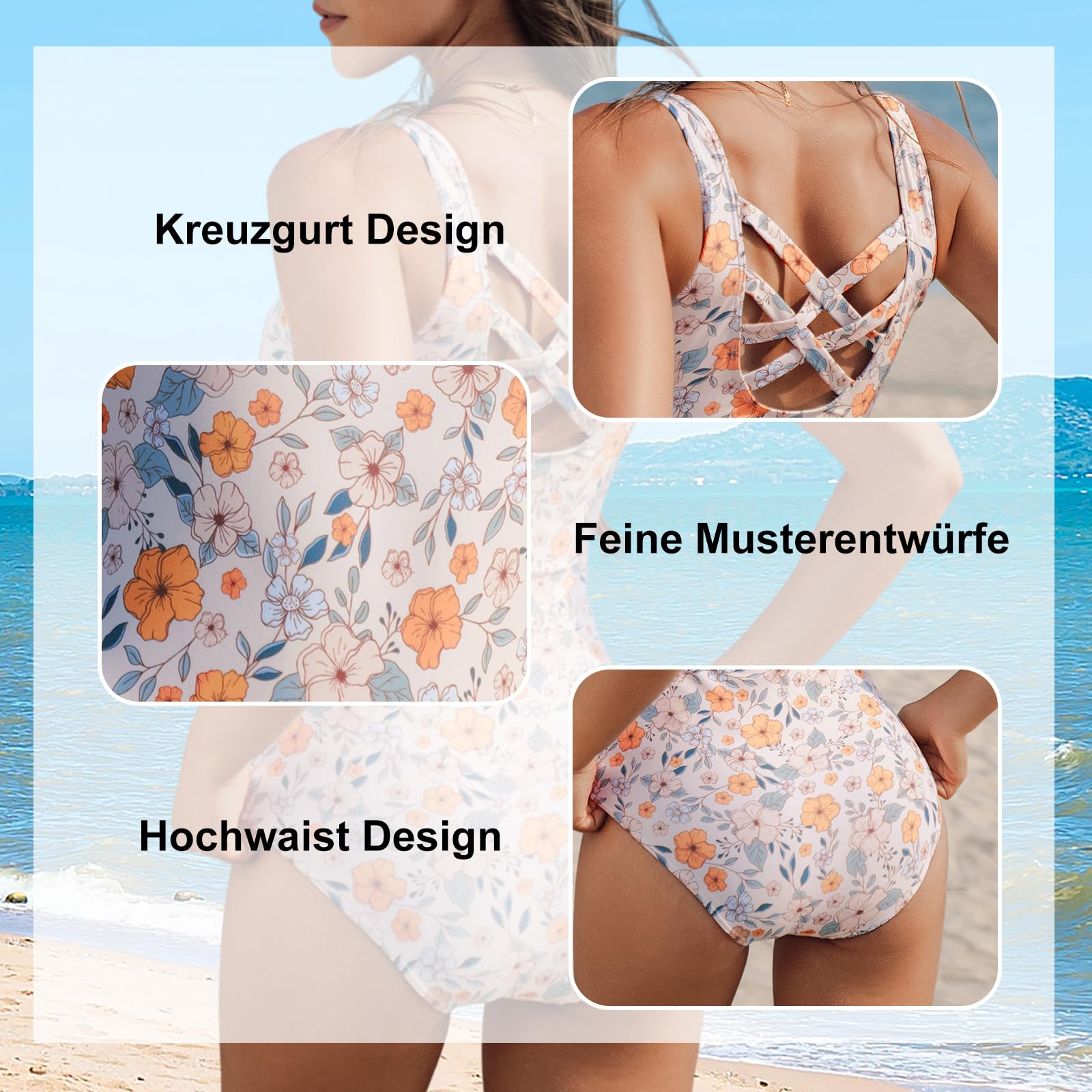 Durio Costume da bagno da donna, costume intero da bagno sexy push up multicolore, costume da bagno estivo