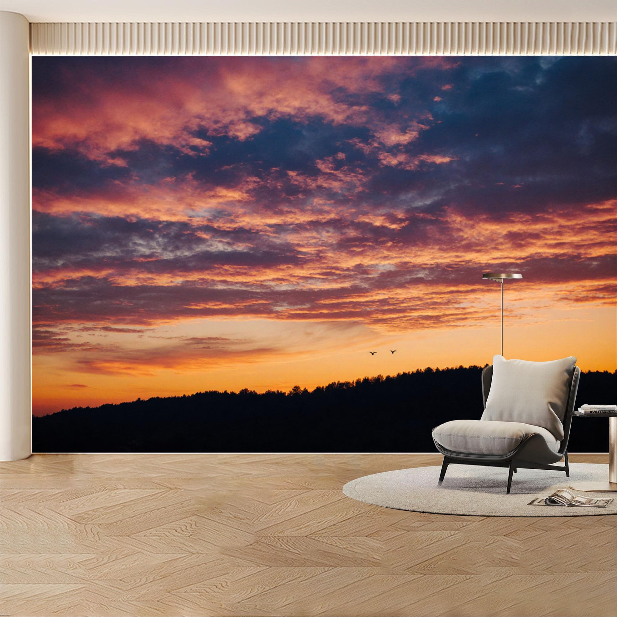 Custom Wall Mural Wallpaper Sunset Clouds Landscape， 3D Effect Wall Decor， Nature Large Wall Art， Misty for Living Room， Bedroom， Office