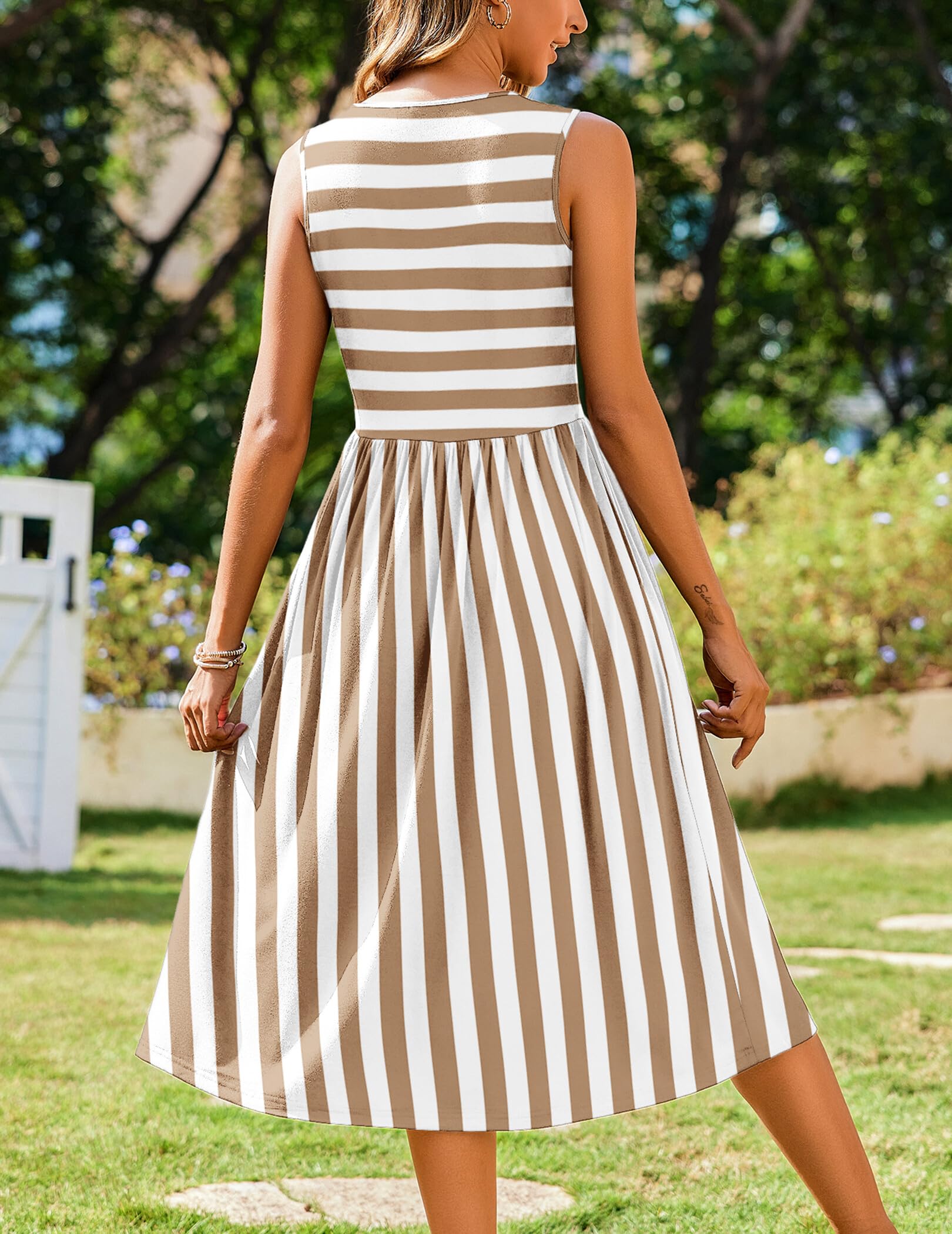 Zeagoo Robe d'été mi-longue pour femme avec poches, motif floral, sans manches, coupe trapèze, décontractée, ample, robe d'été de plage 2025