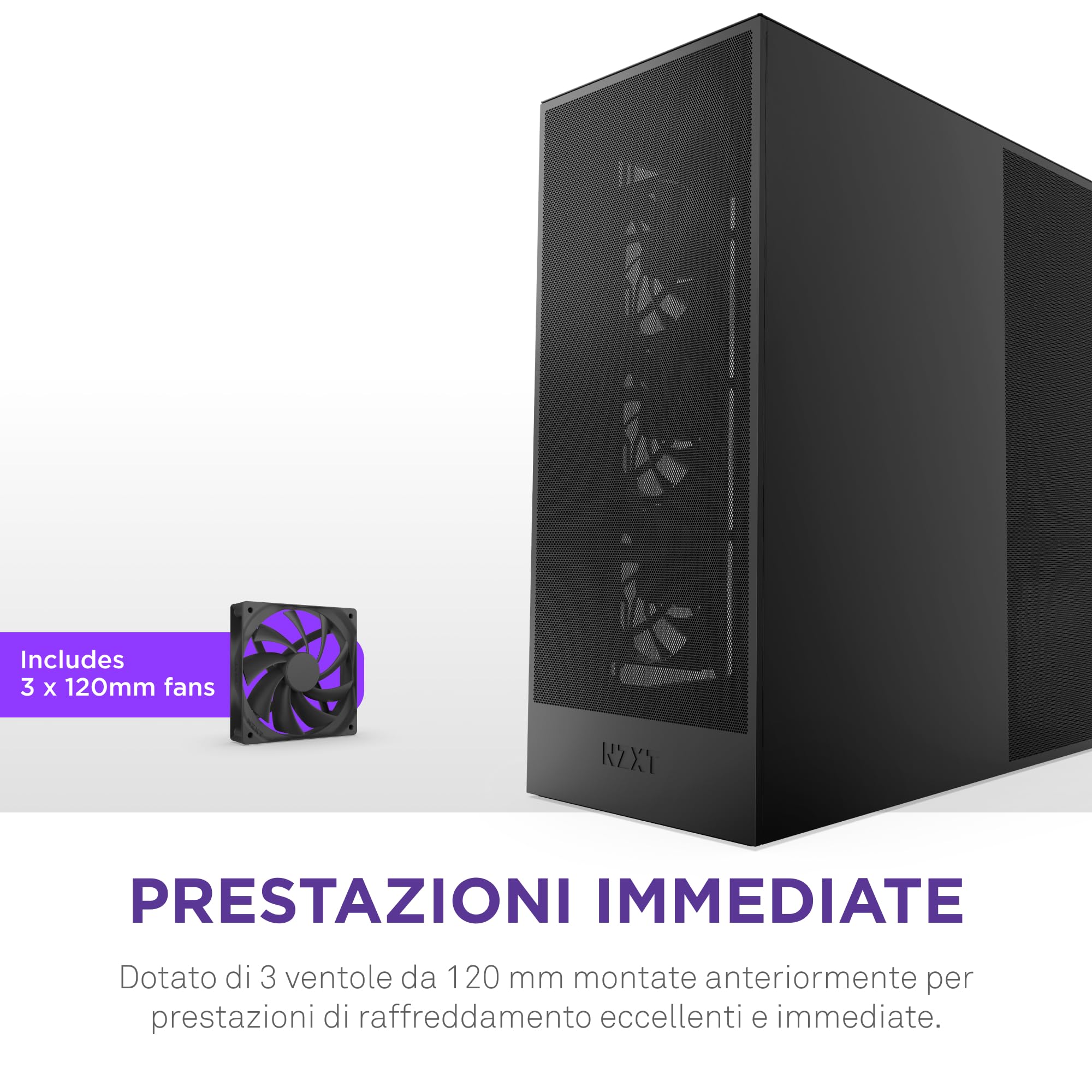 NZXT H7 Flow | Case Airflow ATX mid-tower | 3 ventole 120mm sul fondo per raffreddare la GPU | 3 ventole 120mm anteriori | Supporto anteriore radiatore da 420mm | Gestione cavi | Nero