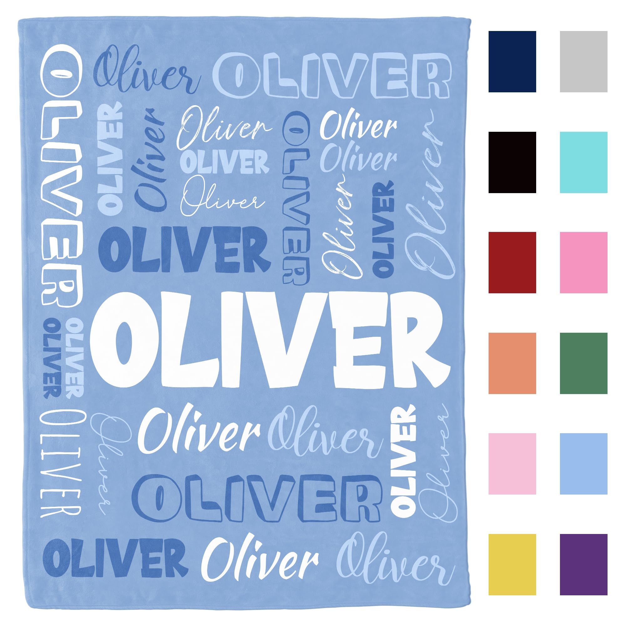 GifXify Personalized Baby Blanket - Custom Name Blanket - Soft Cotton Blend - Sky Blue - Kid/Toddler