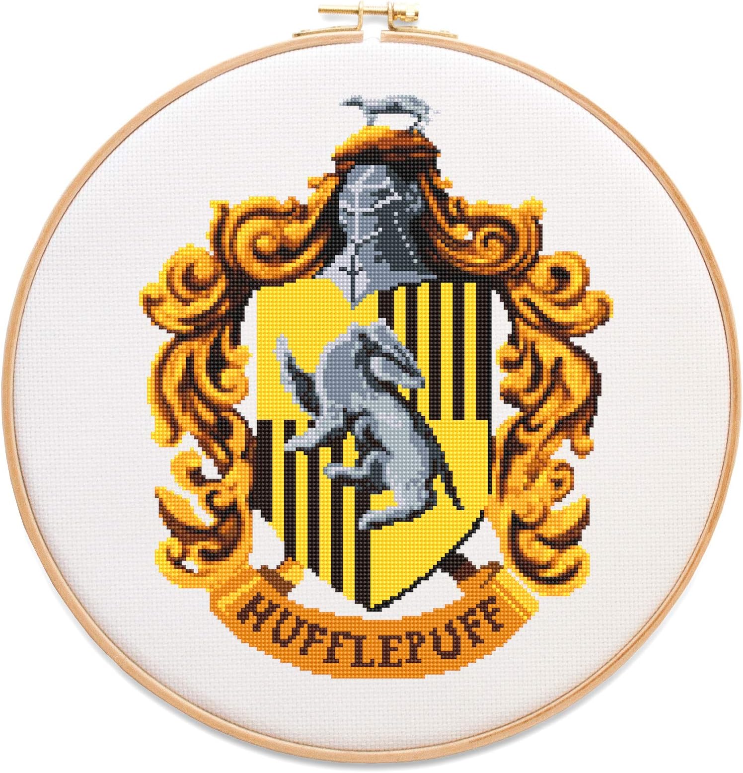 Hufflepuff Cross Stitch Kit, 14 Count White Aida, 8.7" x 10.7", 16 Colors, Hand Embroidery Set, DIY Handmade Decor
