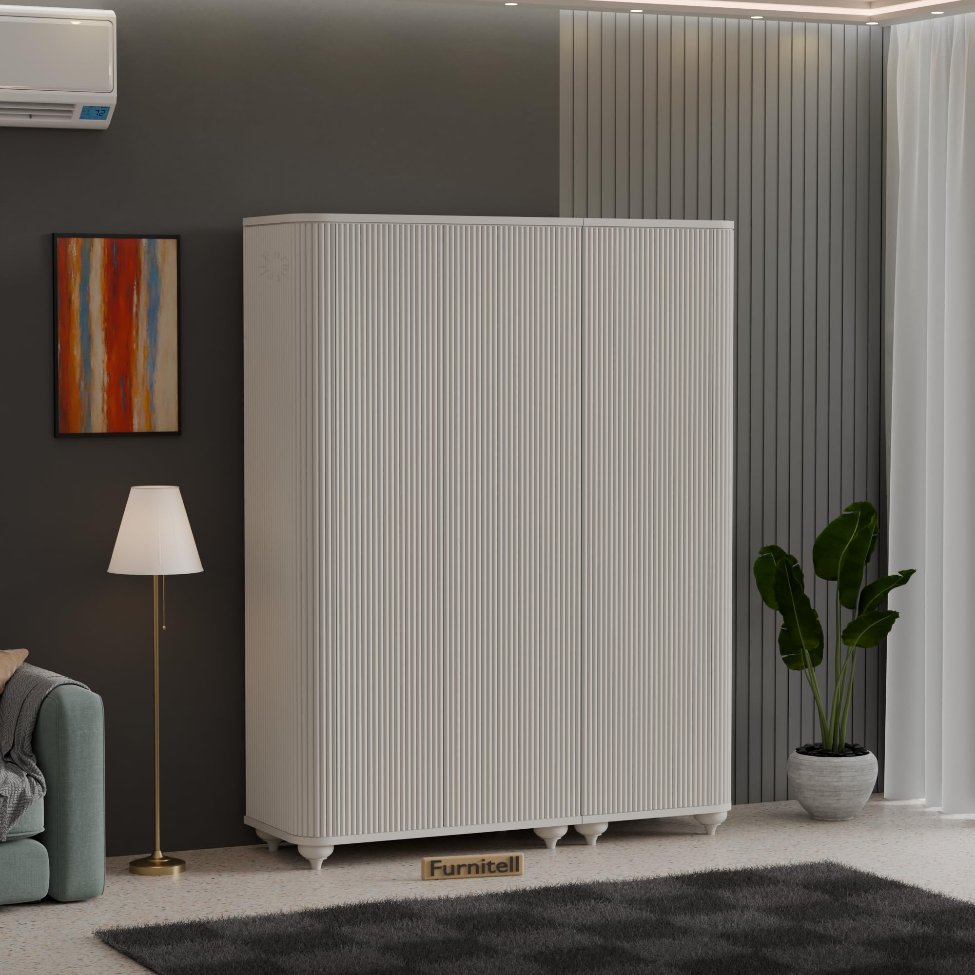 3 Door Wardrobe Almirah for Bedroom, 72 Inch | Premium HDHMR Wooden Cupboard with Hanging Rod & Storage Compartments | Fluted Push-to-Open Clothes Organizer Cabinet | White Finish-image-32