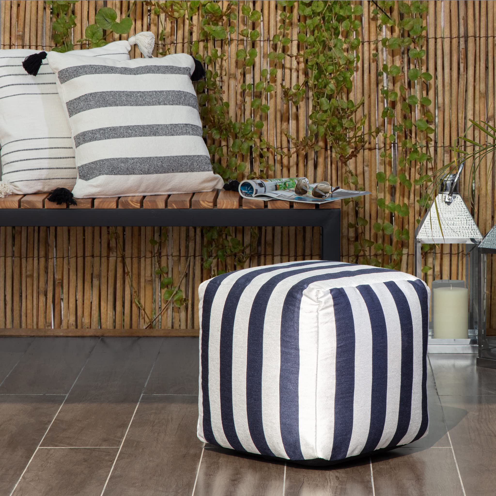 Anji Mountain Square Outdoor Pouf, Cape May Blue, 18