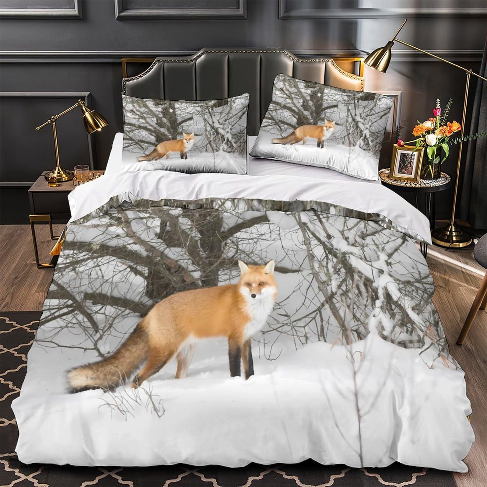 Parure de lit 3D fleurs rouges housse de couette fermeture éclair ado double