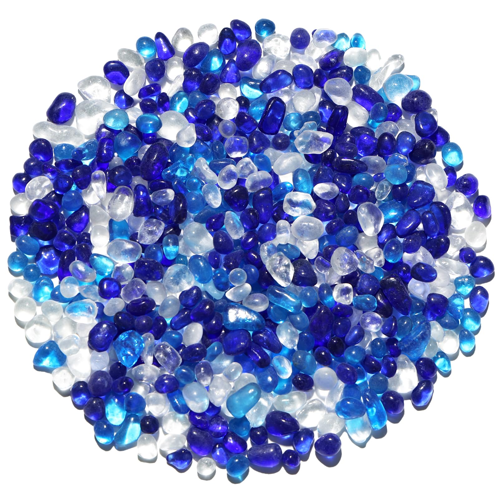 QYGL 0.55LB Blue Mixed Clear Glass Pebbles, Tumbled Sea Glass Stones for Vase Fillers, Fish Tank Gravel, Aquarium Rocks, DIY Crafts, Plant Pots, Wedding & Home Decor, Transparent Glass Gemstones