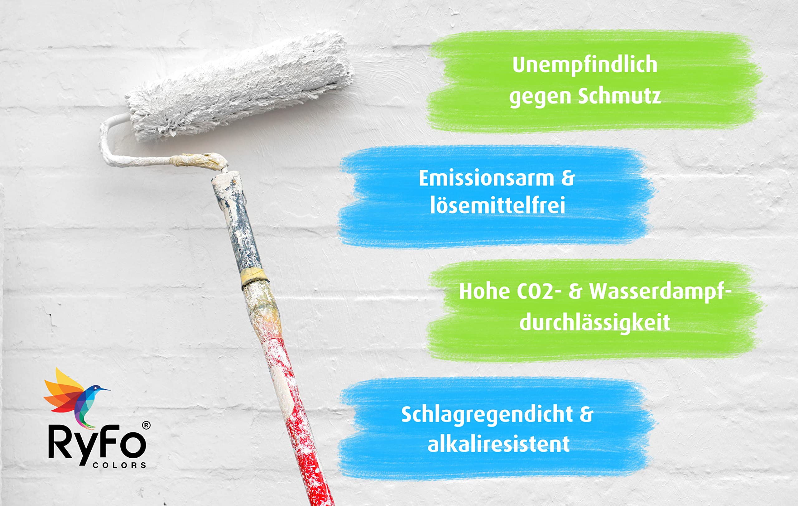 RyFo Colors Acryl Fassadenfarbe 10l (Größe wählbar) - weiße Außen-Farbe-Dispersion, Reinacrylat Basis, wasserabweisend, hohe Deckkraft, höchster Wetterschutz, lösemittelfrei