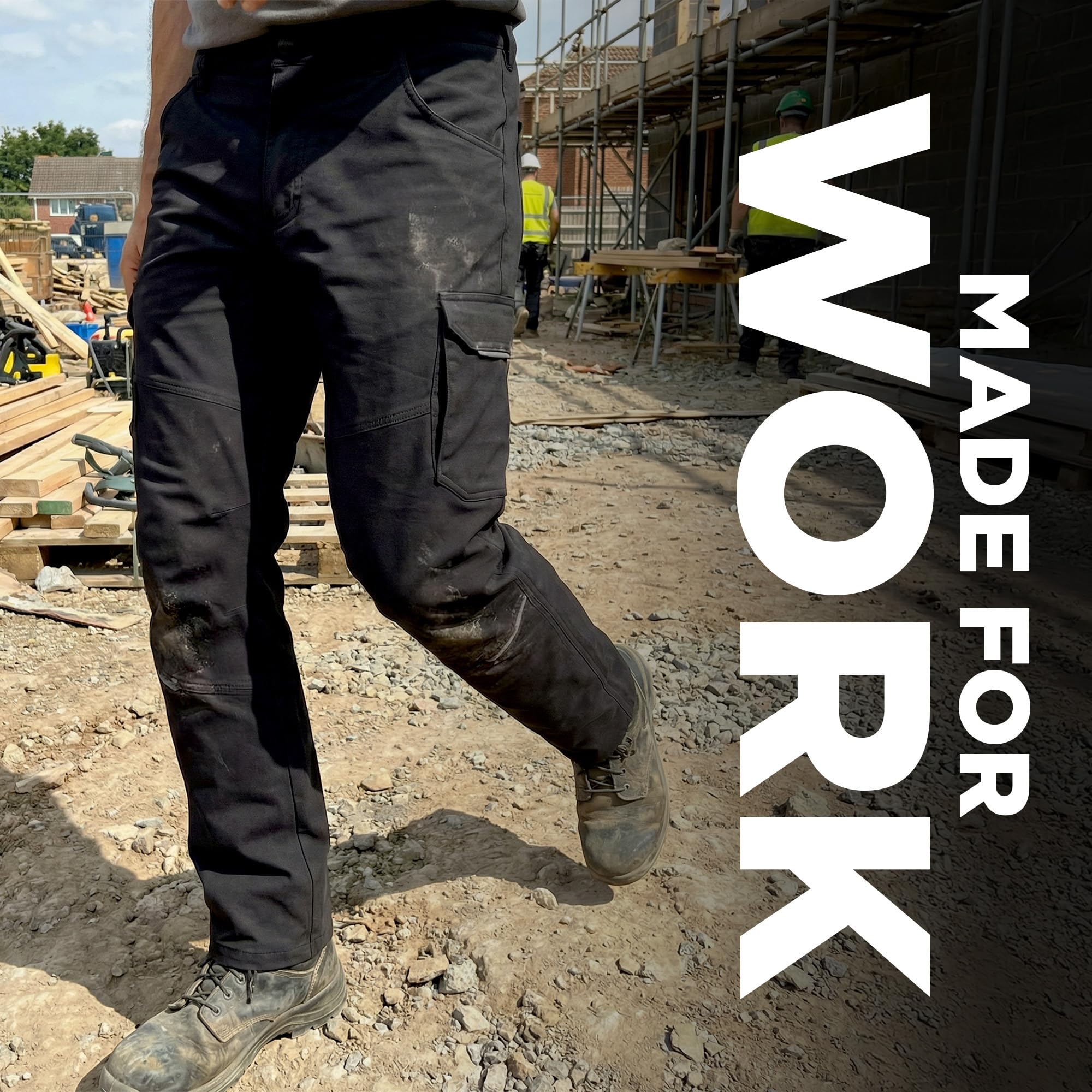 Stenso Primo Mechanische Stretchhose Für Herren - Arbeitshosen Männer Cargohose Herren Mit Elastischem Bund, T400 Stretchgewebe, Reißverschluss, Knopfverschluss, Mehreren Taschen, Schwarz