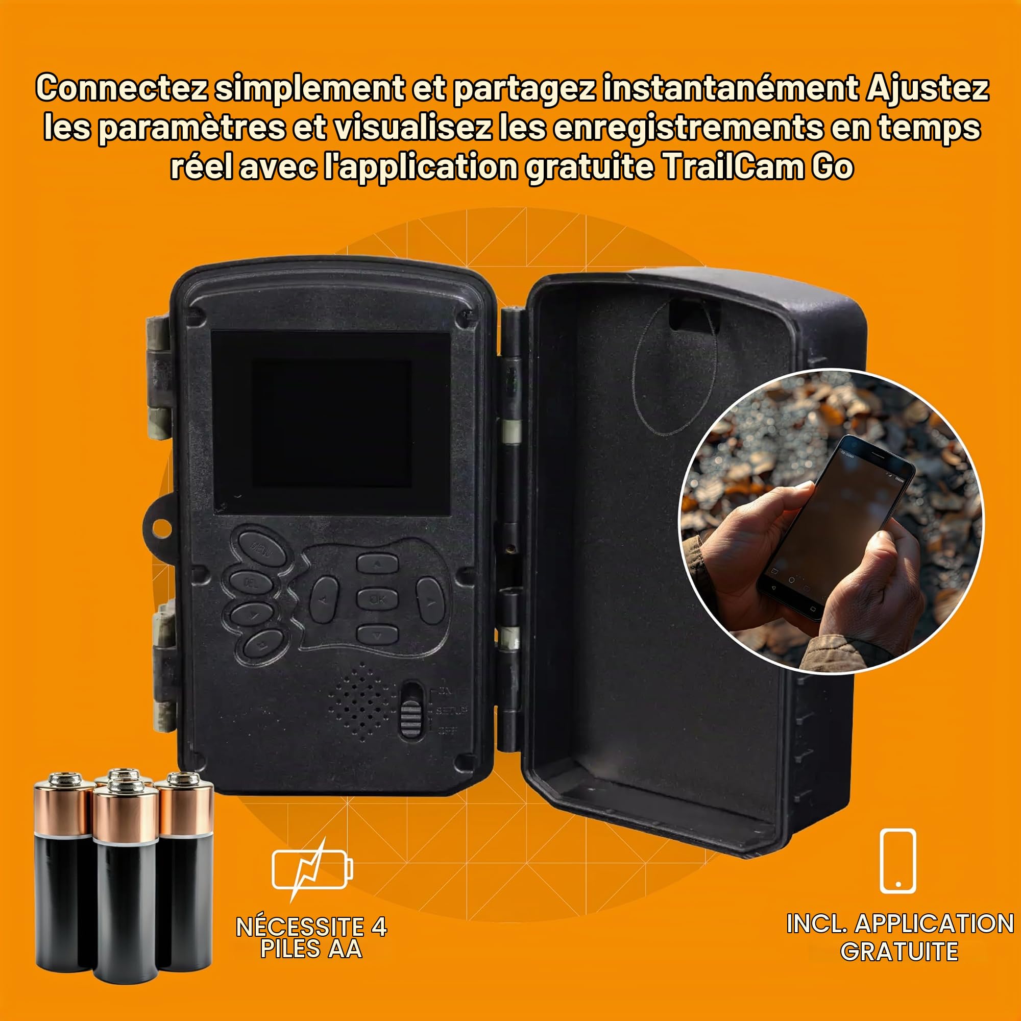 Denver WCT-8026W Caméra de Chasse Wi-FI/Bluetooth, 8 MP CMOS, vidéo 4K, Photos 48 MP, IP65, Vision Nocturne, TrailCam Go