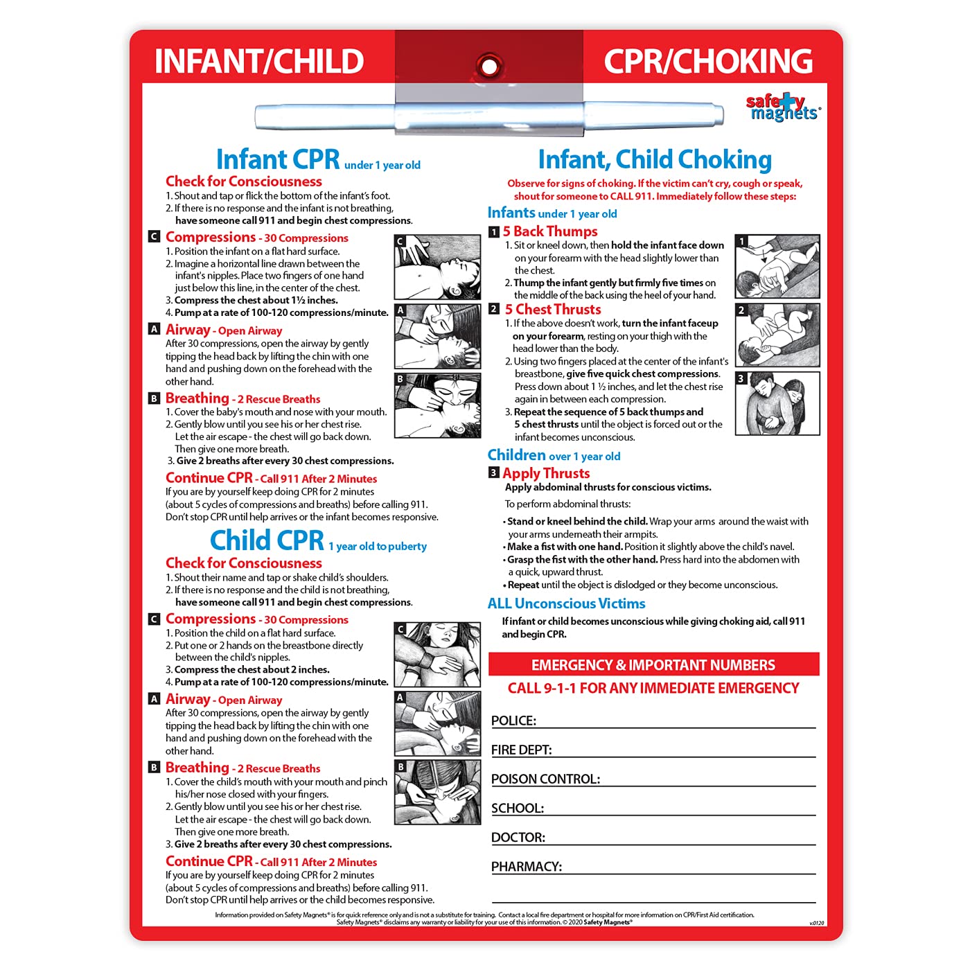 Infant and Child CPR and Choking First Aid Quick Reference