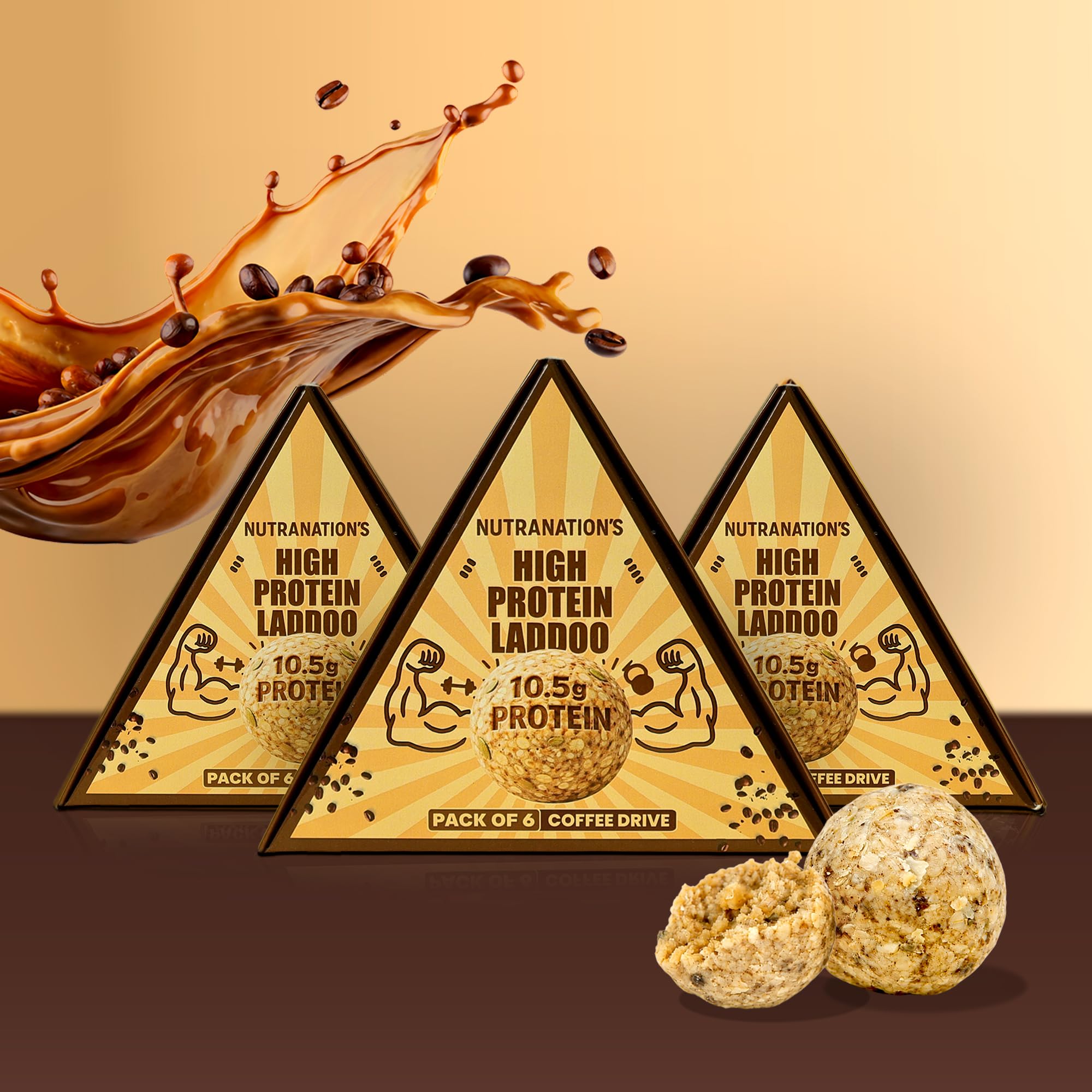 NutraNation High Protein Laddoo | 10.5g Protein | Coffee Drive | Premium Protein Indian Snack | No Added Sugar | Set of 3 Boxes-image-37