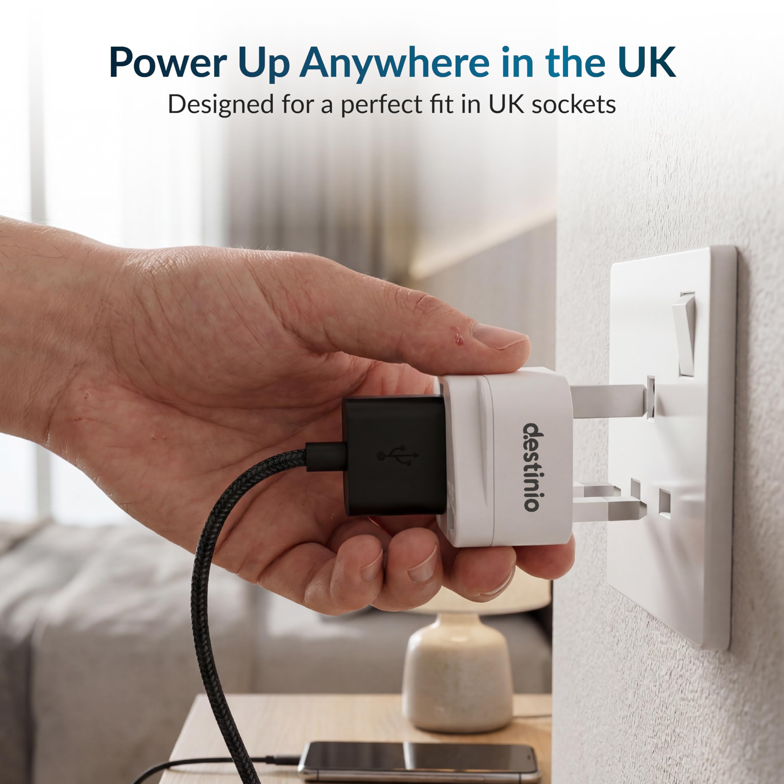 Destinio Type G Travel Adapter | UK Plug Adapter for India to UK, UAE, Singapore & More | Universal Socket, 13A 250V 2500W| International Travel Plug Adapter | CE & RoHS Certified (Pack of 1) 2