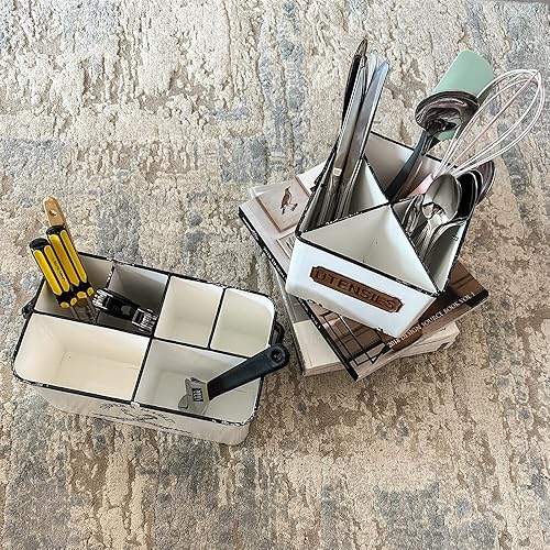 Miniatura 5 de Organizador portátil de almacenamiento de metal con 4 compartimentos y asa, perfecto para clasificar cuidadosamente artículos de cocina, oficina y