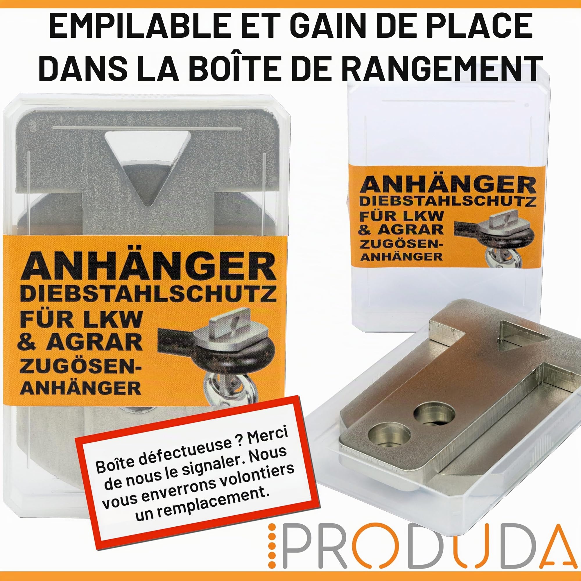 Antivol à œillet de Traction pour Agriculture et Camion - Réfléchissant - Antivol - Œillet de Traction de 40 mm à 50 mm - en Acier Inoxydable - avec boîte de Rangement et Serrure à Anse Ronde