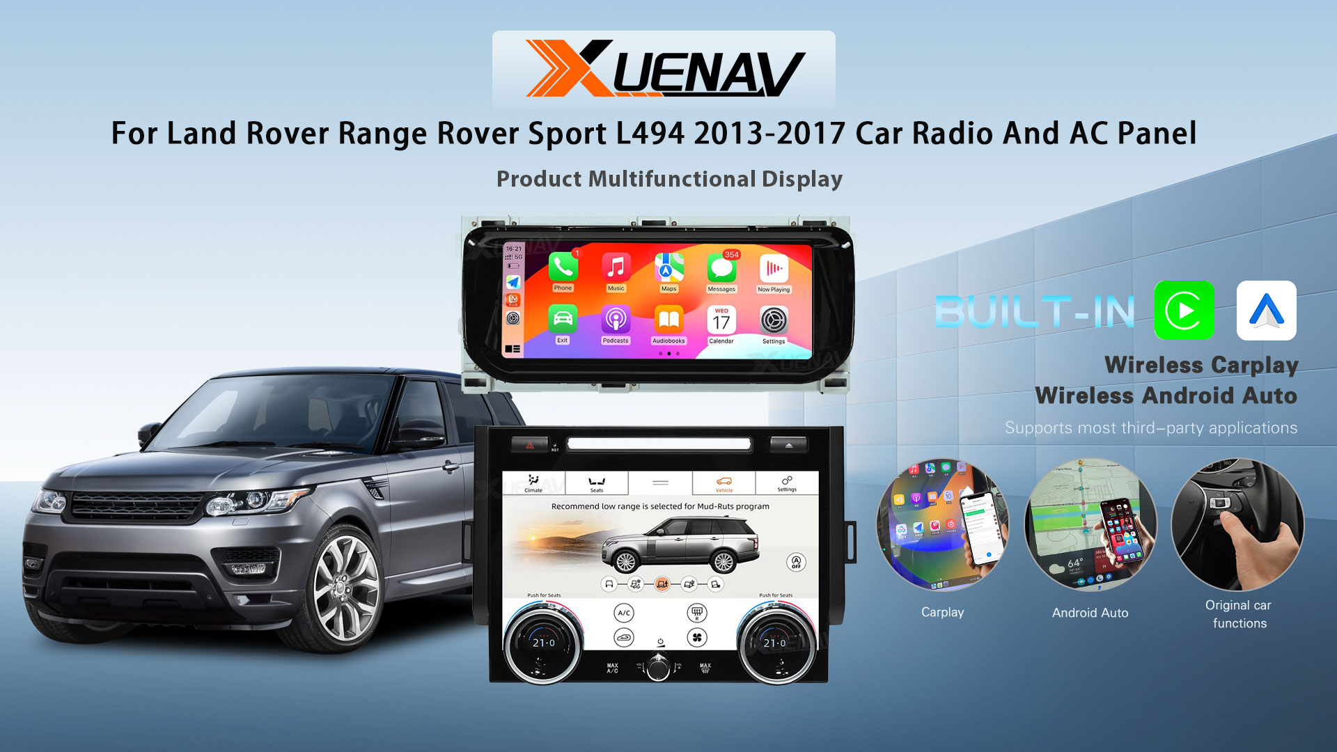 Range Rover Sport L494 (2014-2017) Climate Control Touch LCD Screen Upgrade (2 Styles) - Style 2 (10" Screen / No CD Drive) / Required
