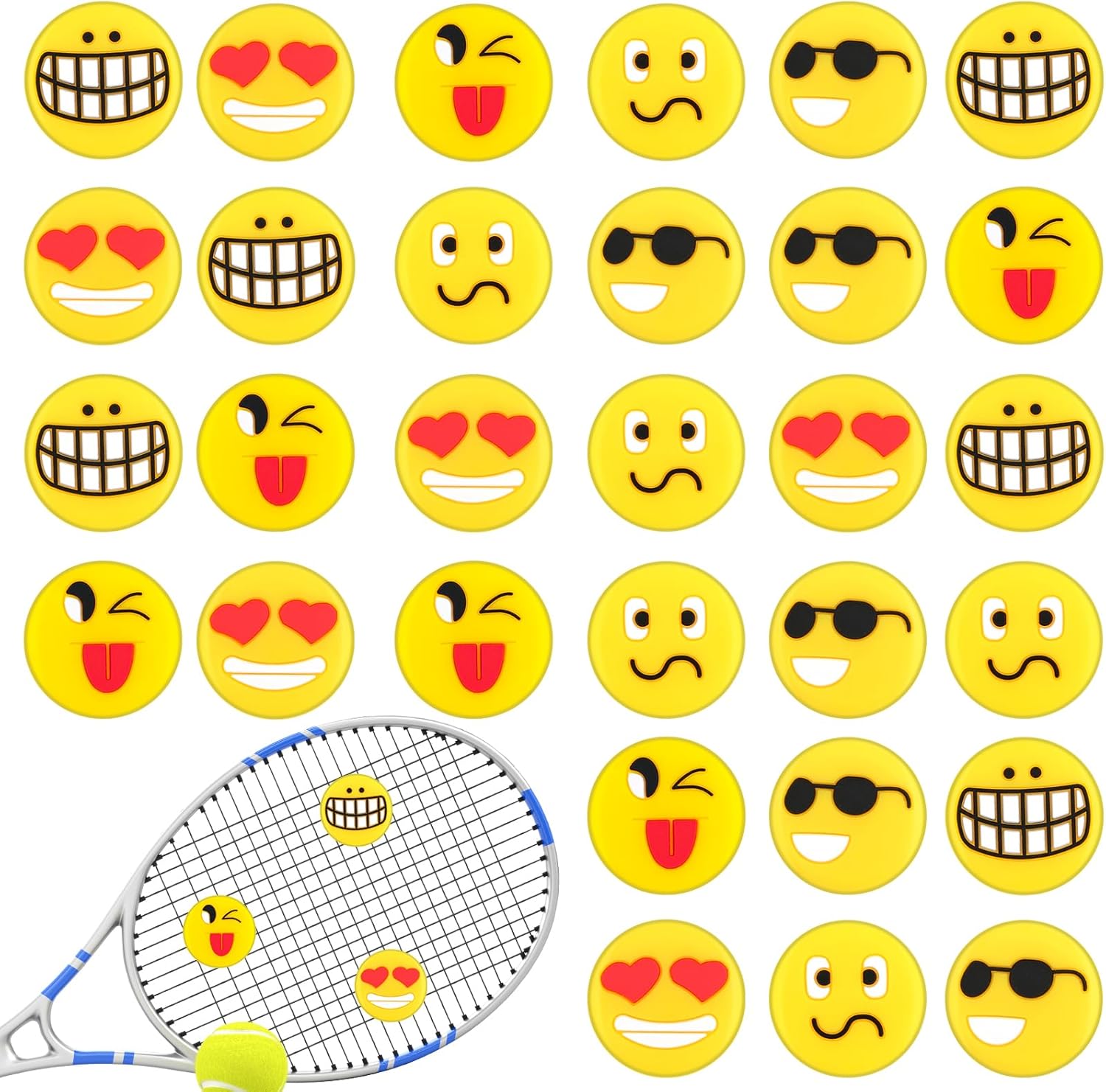 eggigi 30 Pcs Tennis Shock Absorbers, Cute Round Shape Rubber Tennis Racket Damper