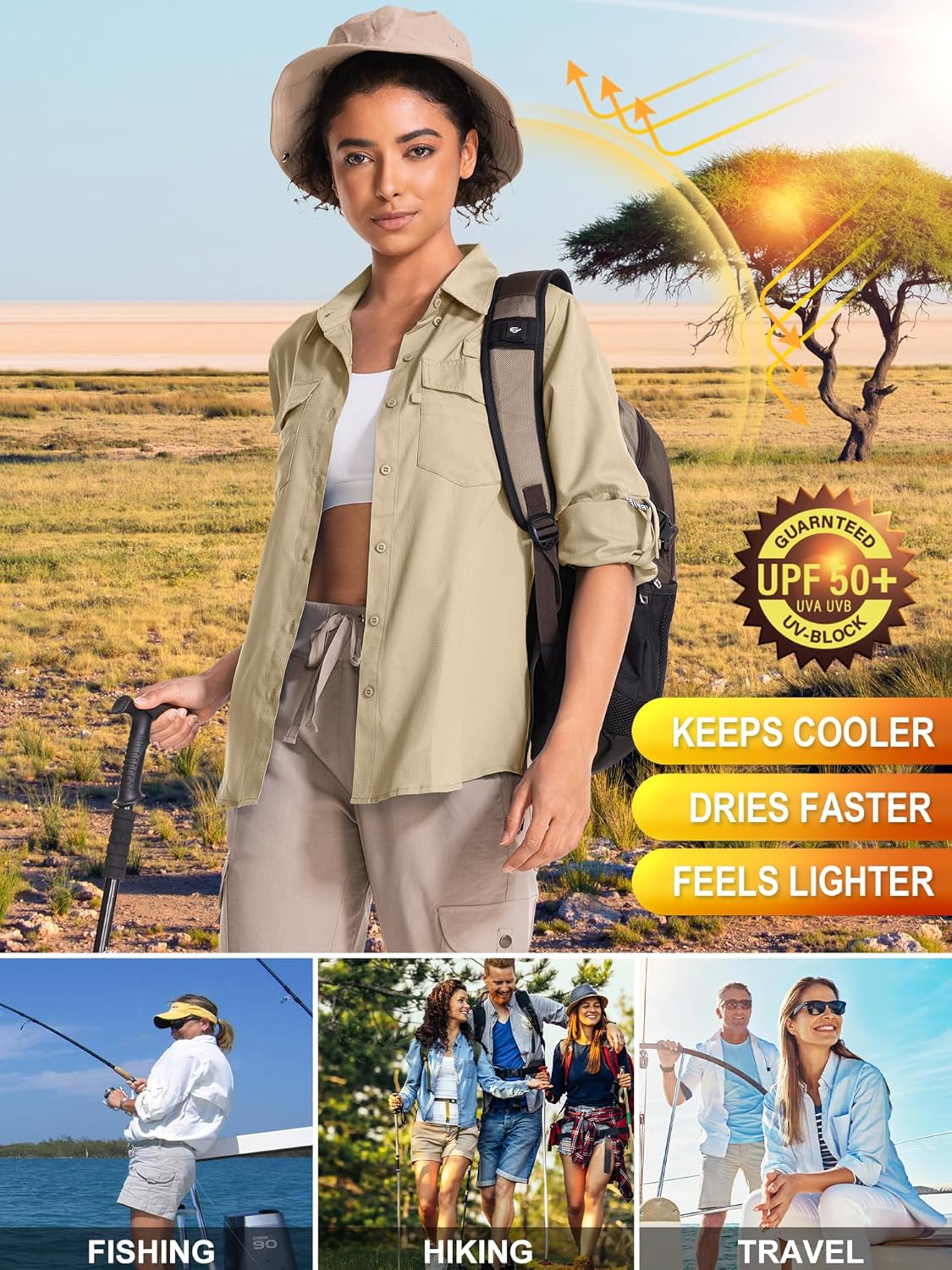 Women's UPF 50 UV Sun Protection Long Sleeve Safari Shirts Quick Dry Hiking Travel Fishing Outdoor Cool Shirts - Image 6