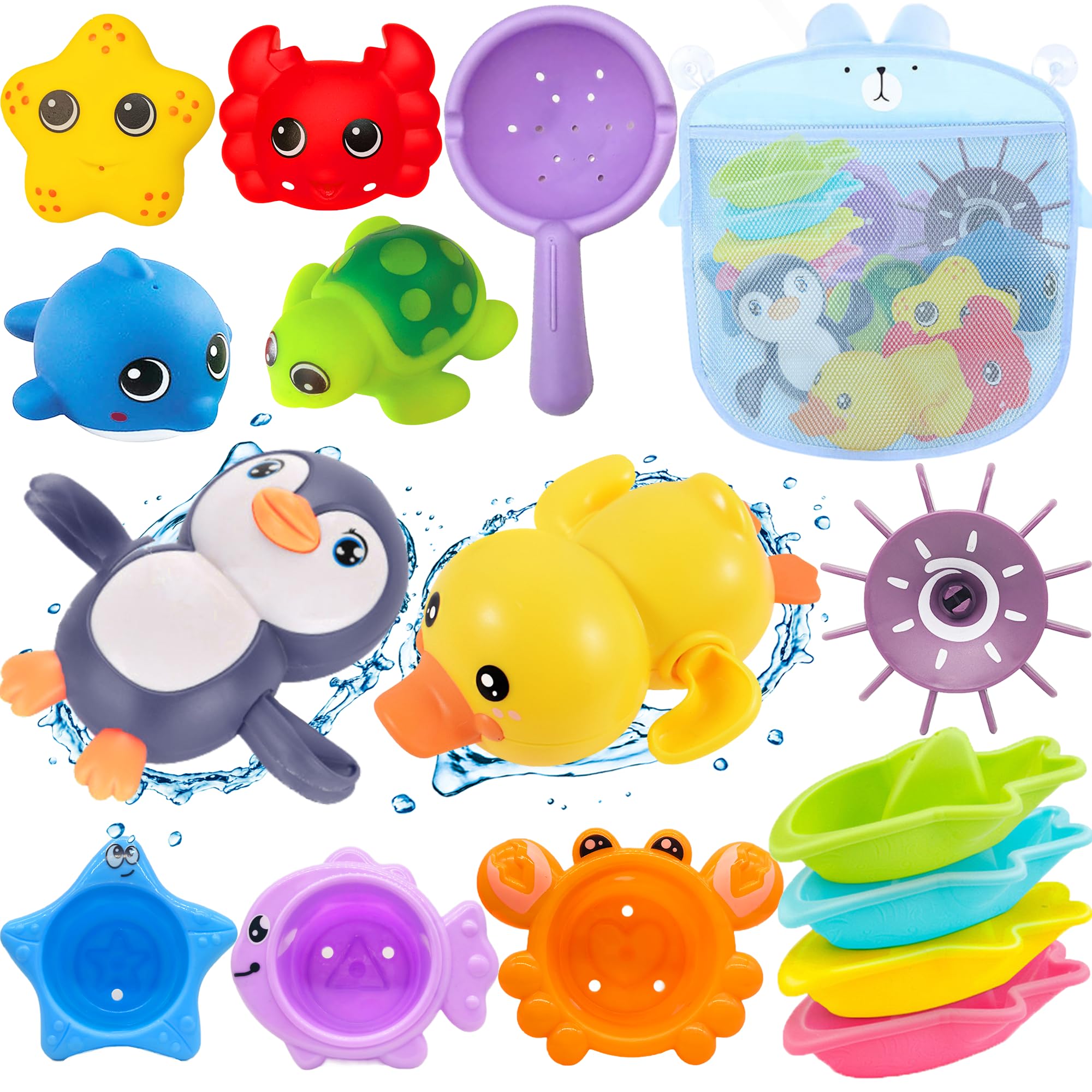 Chennyfun Baby Bath Toys, 16 Pcs Baby Bath Tub Toys, Wind-up Toys