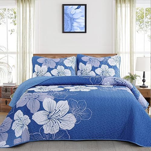 Miniatura 11 de DJY Juego de edredón de 3 piezas, tamaño King, con patrón floral grisáceo, cubrecama bohemio floral con 2 fundas de almohada, juego de ropa de cama