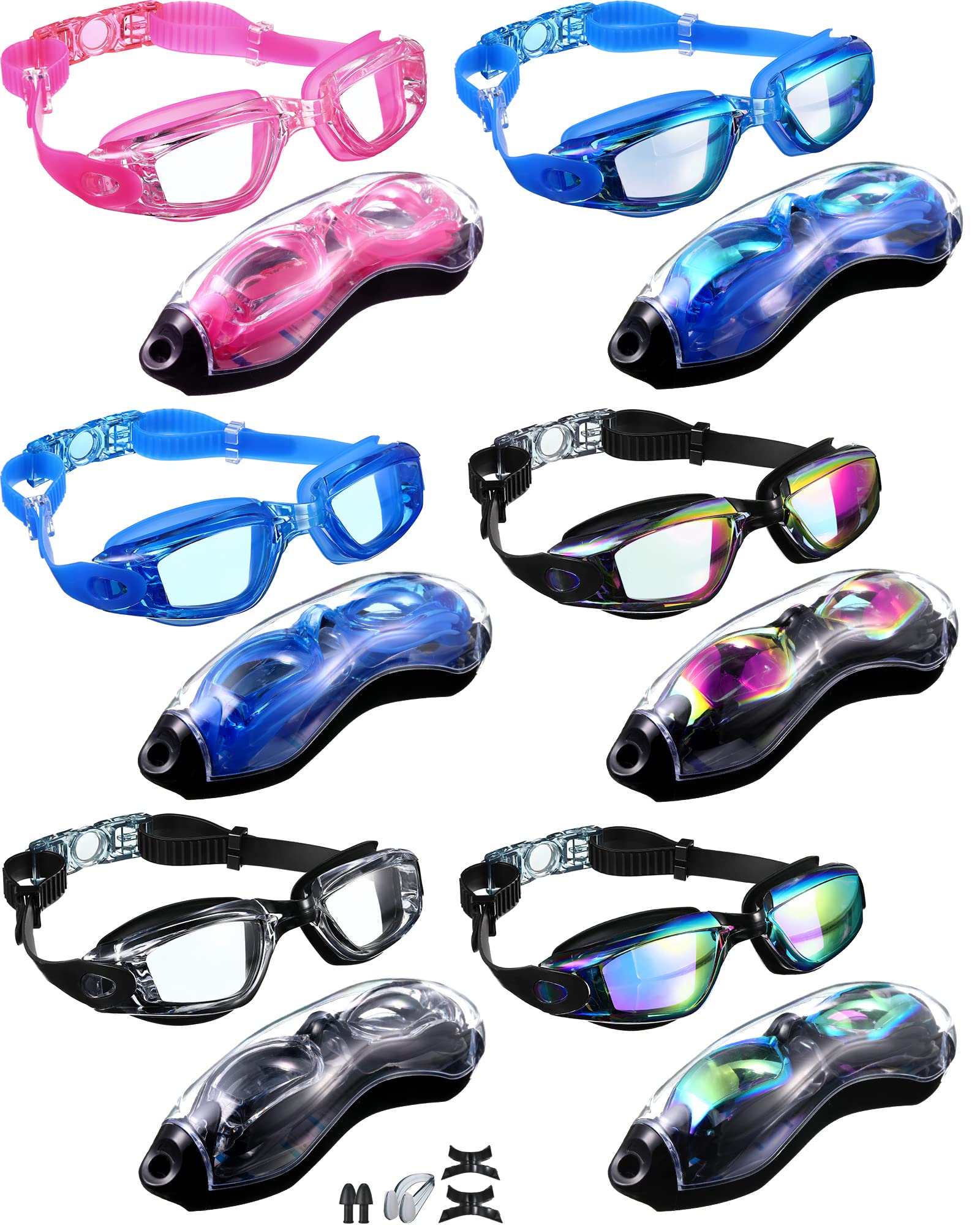 Flutesan 6 Pack Swim Goggles Swimming Goggles No Leaking Full Protection Glasses for Men Women Youth UV Protection Fog Proof Swim Goggles with Nose