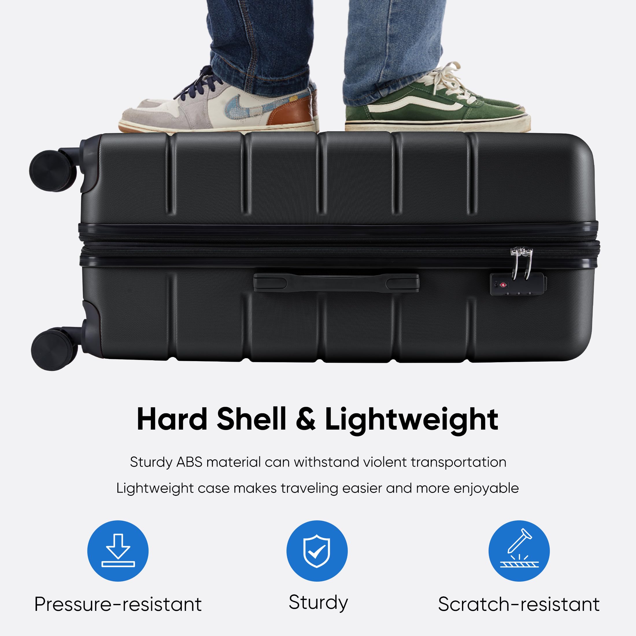 OLIXIS 20 Inch Carry-On Luggage, Hardside Suitcase with Spinner Wheels, Lightweight ABS Hard Shell Travel Luggage, TSA Approved Lock, Expandable Small Suitcase for Business & Travel–Black view 2