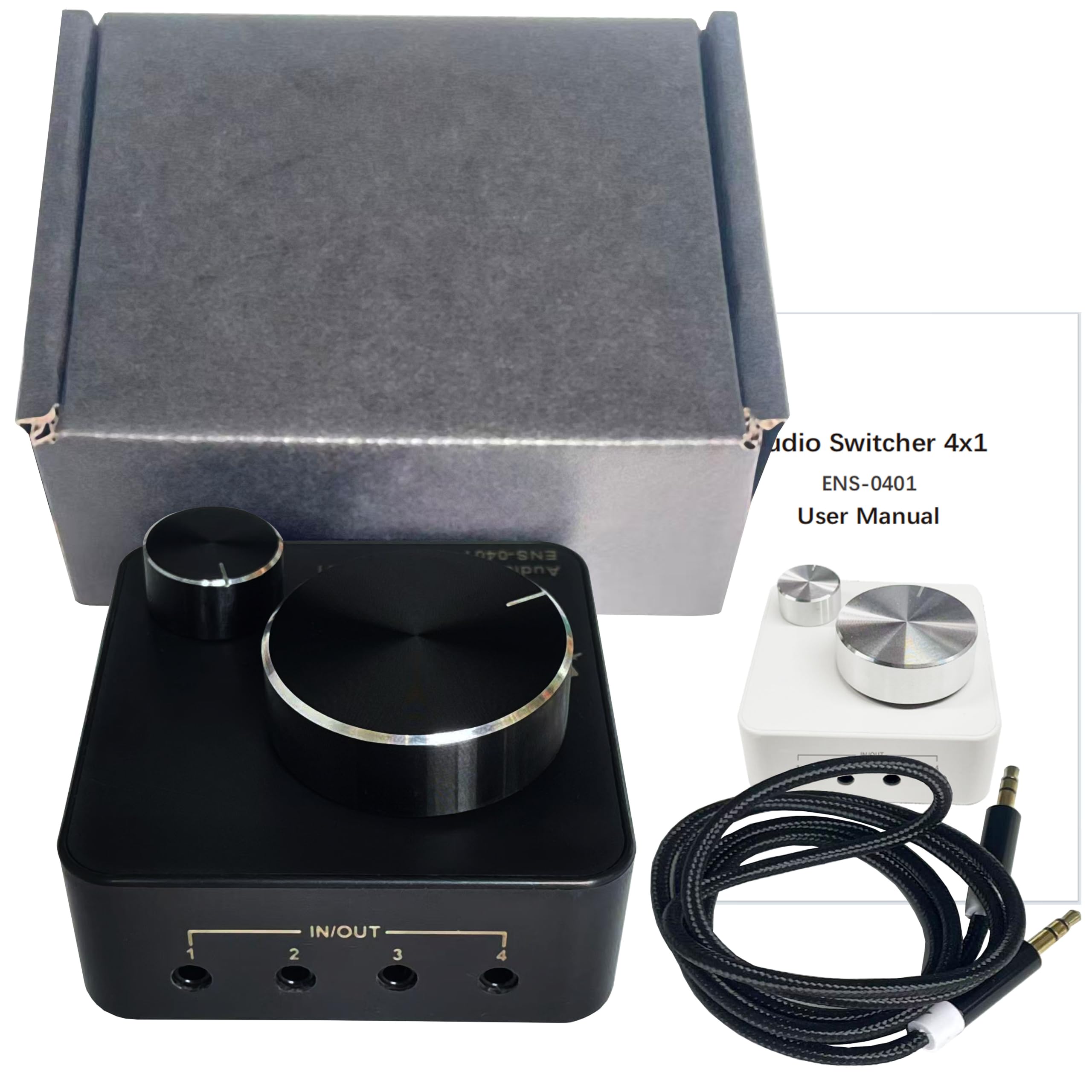 Conmutador de audio, AUX de 3,5 mm estéreo (negro, 4 puertos)