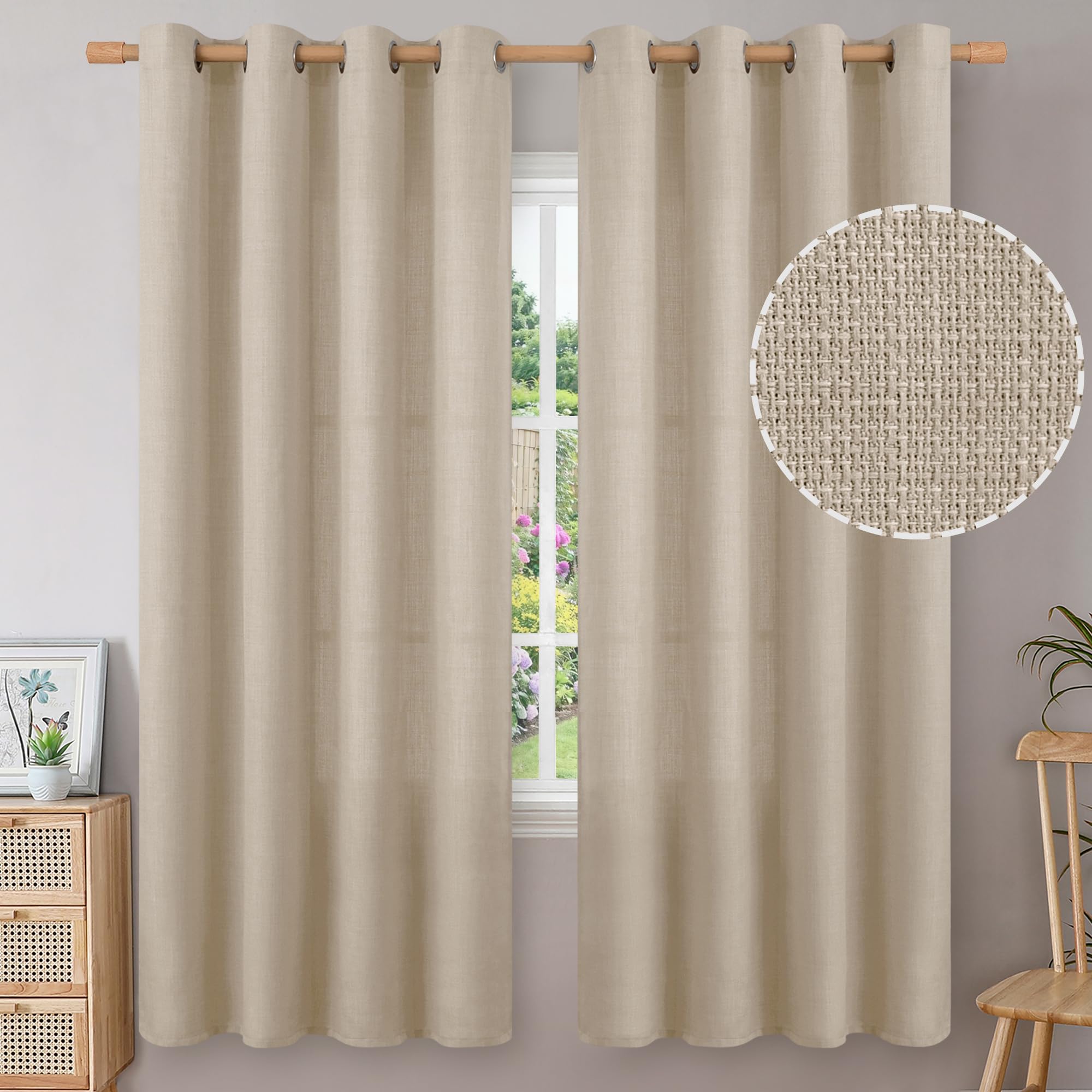 BGment Curtains 72 Inches Long for Living Room, Flax Linen Curtains Burlap Textured Thick Light Filtering Privacy Grommet Window Curtain Drapes for Bedroom, 2 Panels, 52 x 72 Inch, Oatmeal