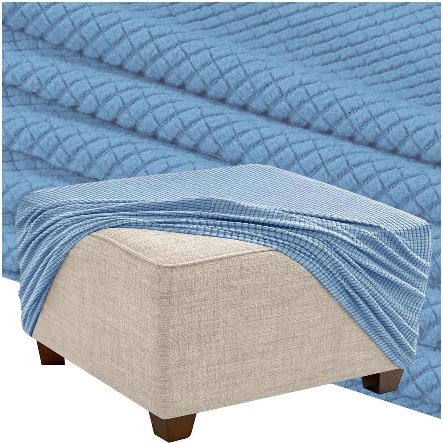 HKJGNH Square Ottoman Slipcover, Stretch Soft Thick Footstool Protector, Elastic Bottom Furniture Cover, Removable Washable Protector for Living Room(F10,65x65cm/26x26in)