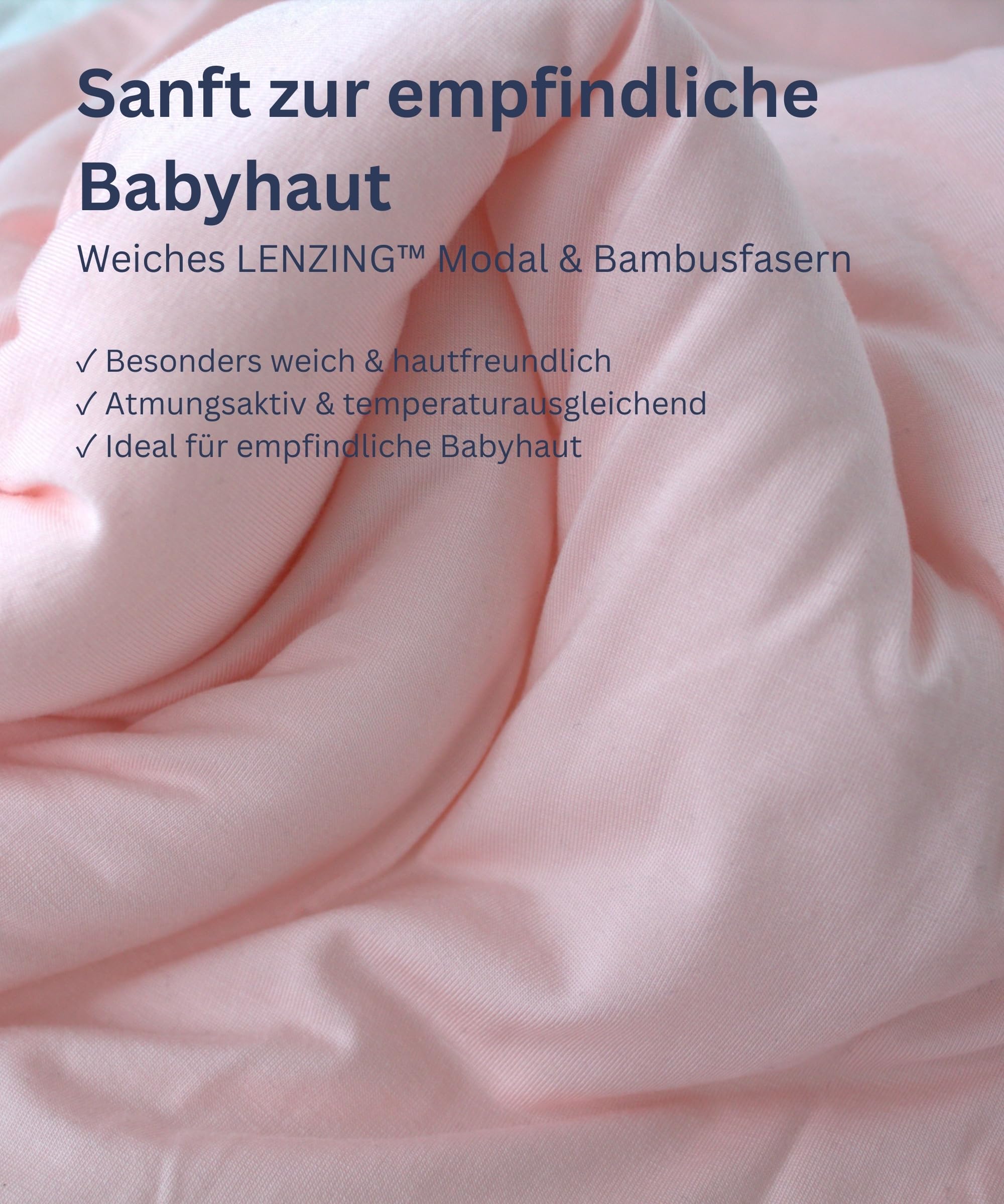 Babyschlafsack 70 cm (0–6 Monate) – Rosa – TOG 2.5 – mit abnehmbaren Ärmeln – Ganzjährig – LENZING™ Modal & weiche Bambusfasern – Oeko-TEX® Standard 100 – atmungsaktiv & temperaturausgleichend