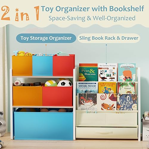 Miniatura 3 de Organizador de juguetes con estantería, organizador de almacenamiento de juguetes de gran capacidad con 6 contenedores de juguetes plegables,