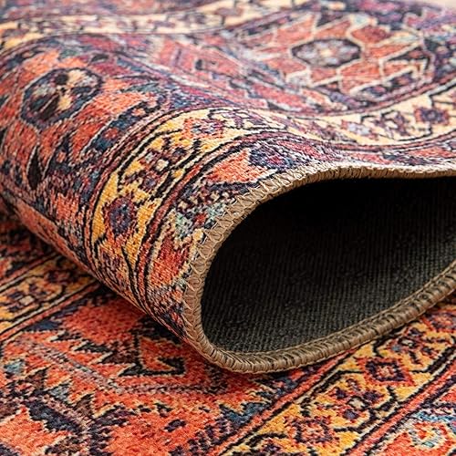 Miniatura 4 de Unique Loom Revival Collection - Alfombra tradicional con borde de medallón azul marinonaranja (2 pies 6 pulgadas x 12 pies 0)