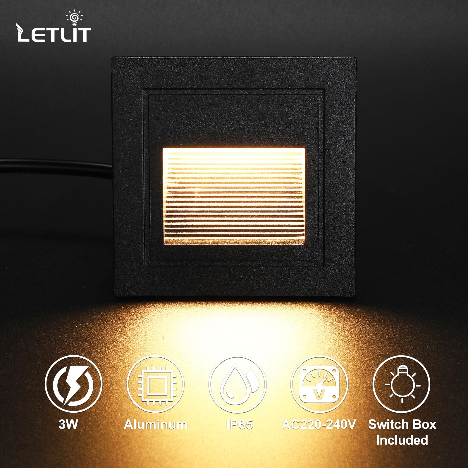 Letlit LED Stair Lights, 3W 300LM Recessed Wall Lights Aluminum, Warm White 3000K LED Step Light - Image 3