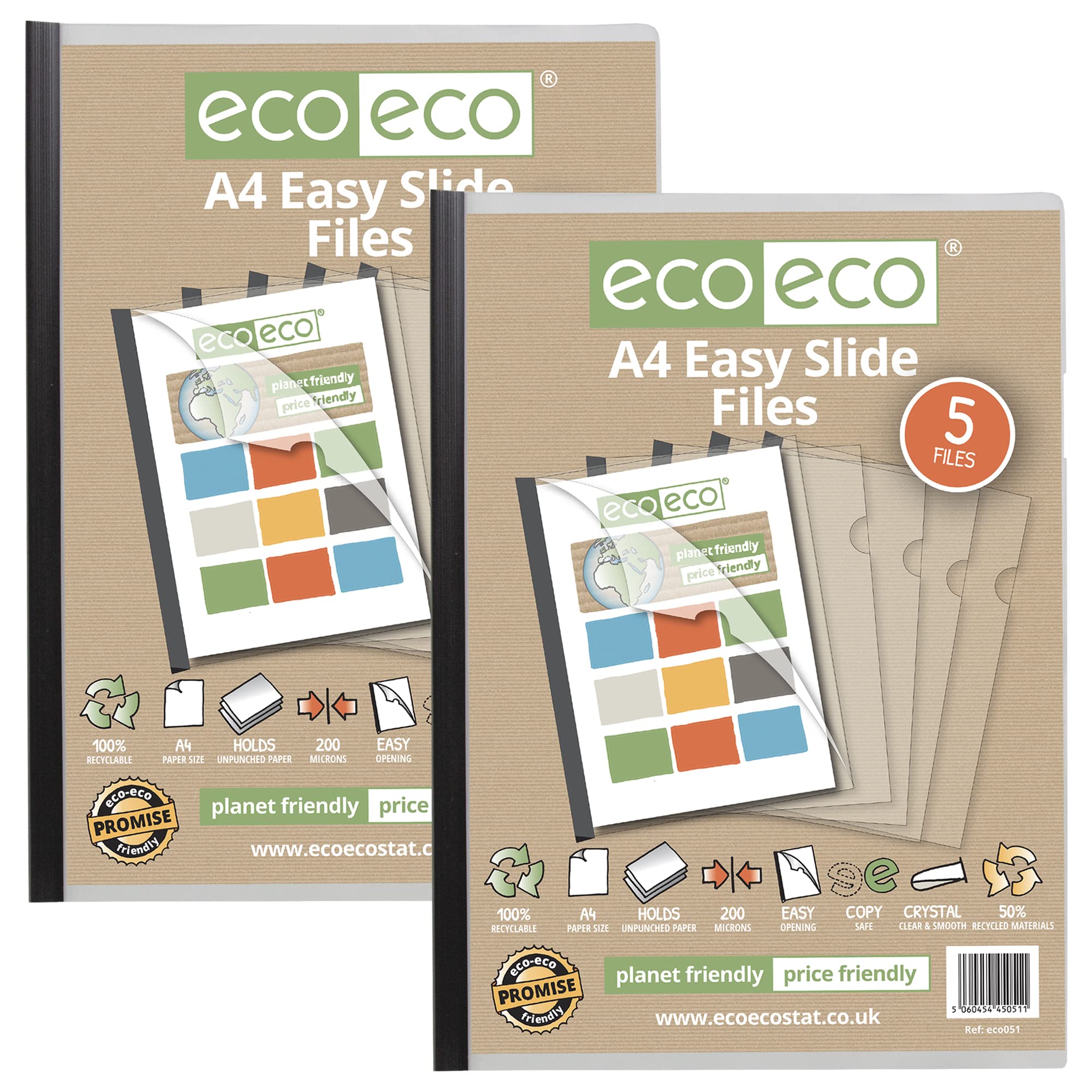 eco-eco A4 50% Recycled Bag 10 Easy Slide Files, Clip bar Project Report Files, eco051x2, Black