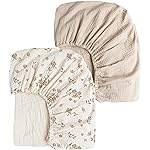 Konssy Muslin Crib Sheets for Girl Boy, 2 PCS Soft and Breathable Cotton Baby Sheets for Standard Crib Mattress, 52x 28 (Blossom, Cream)